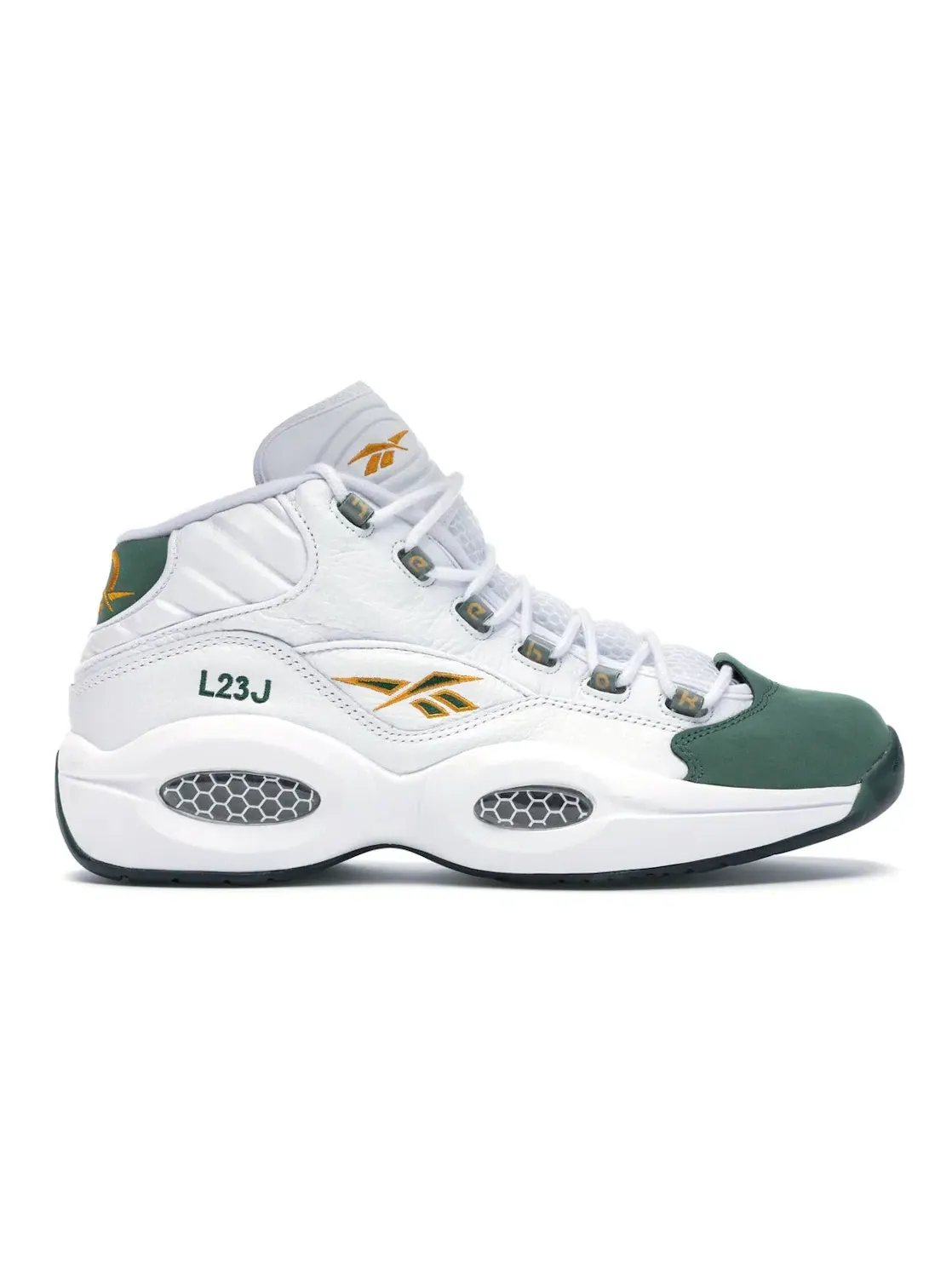Кроссовки Reebok Lifestyle Question Mid, кожаные — изображение 1 из 4, белый/зеленый/зеленый