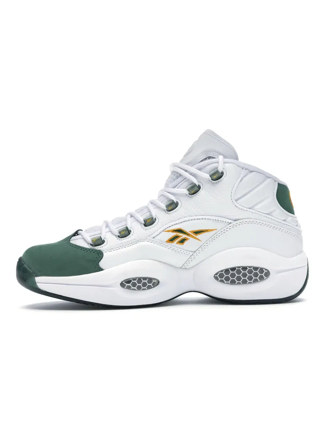 Кроссовки Reebok Lifestyle Question Mid, кожаные — изображение 3 из 4, белый/зеленый/зеленый