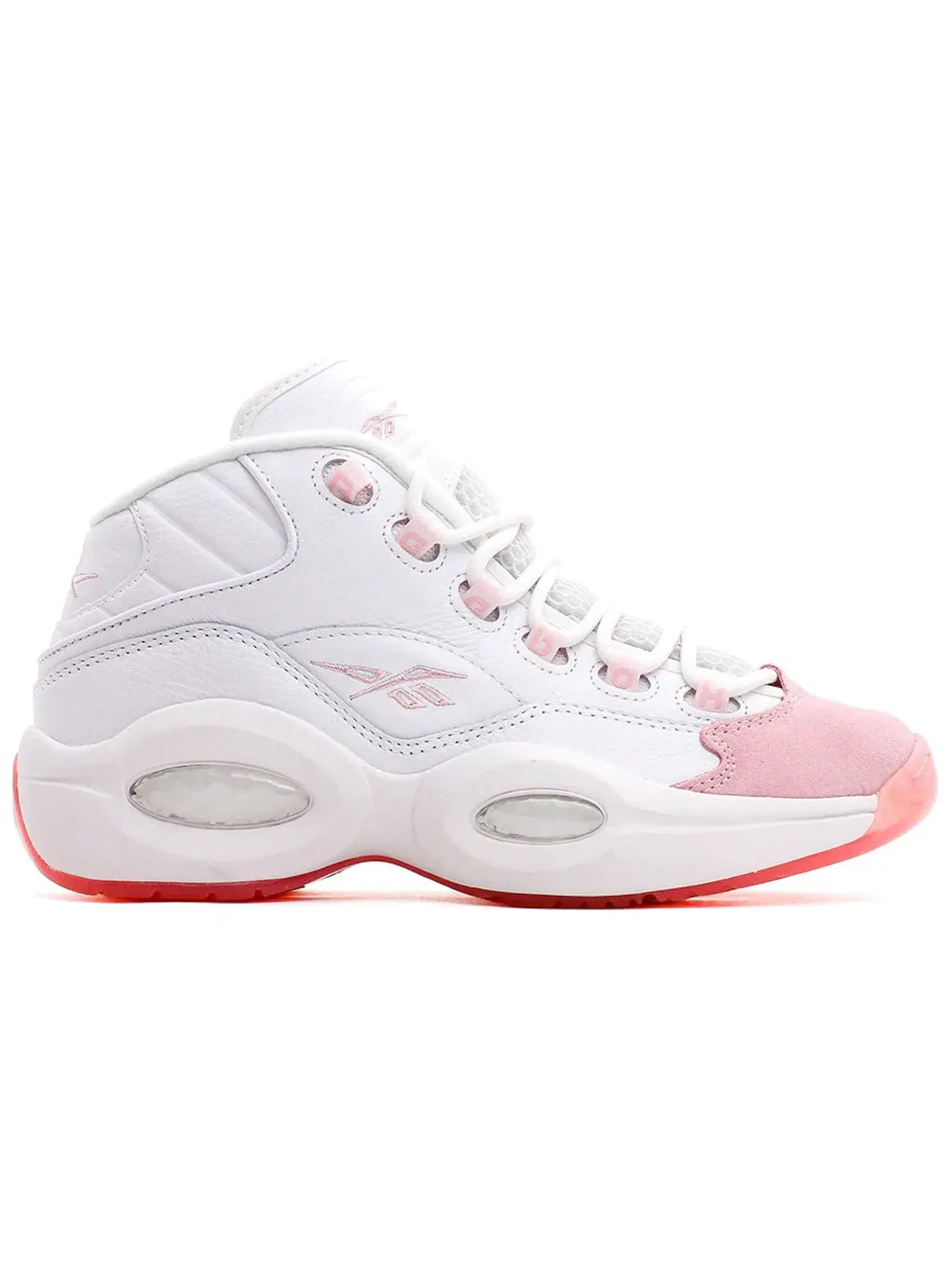 Кроссовки детские Reebok Question Mid с высоким верхом, баскетбольный силуэт — изображение 1 из 1, белый розовый