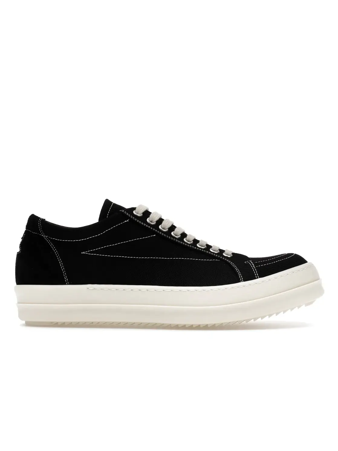 Мужские кроссовки с удлиненным силуэтом Rick Owens DRKSHDW SS26 Vintage Sneaks Temple Penta Black Milk — изображение 1 из 4