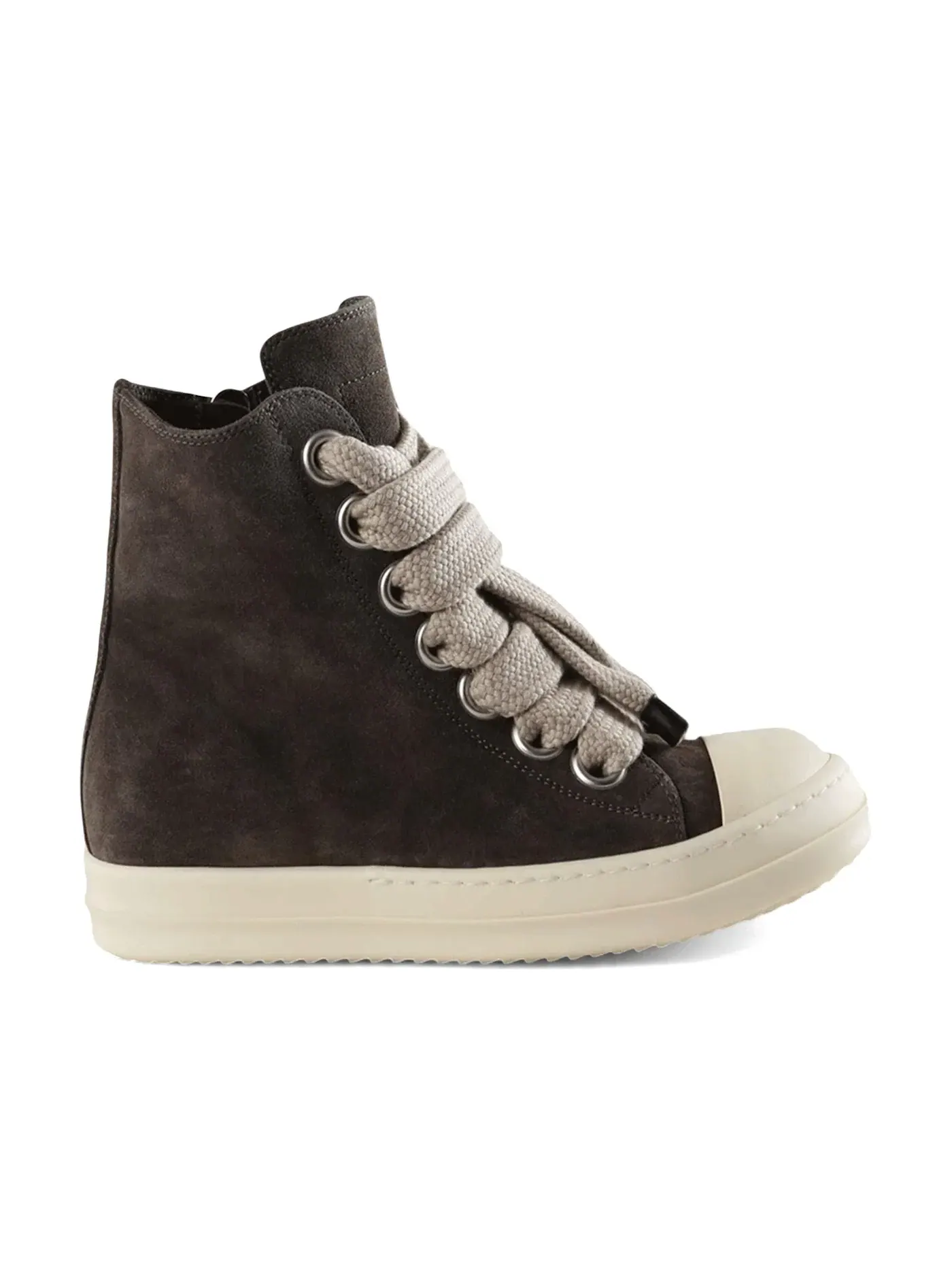 Женские кроссовки высокие с крупной шнуровкой Rick Owens Jumbo Lace High Top Sneakers, Grease/Milk/Milk — изображение 1 из 1