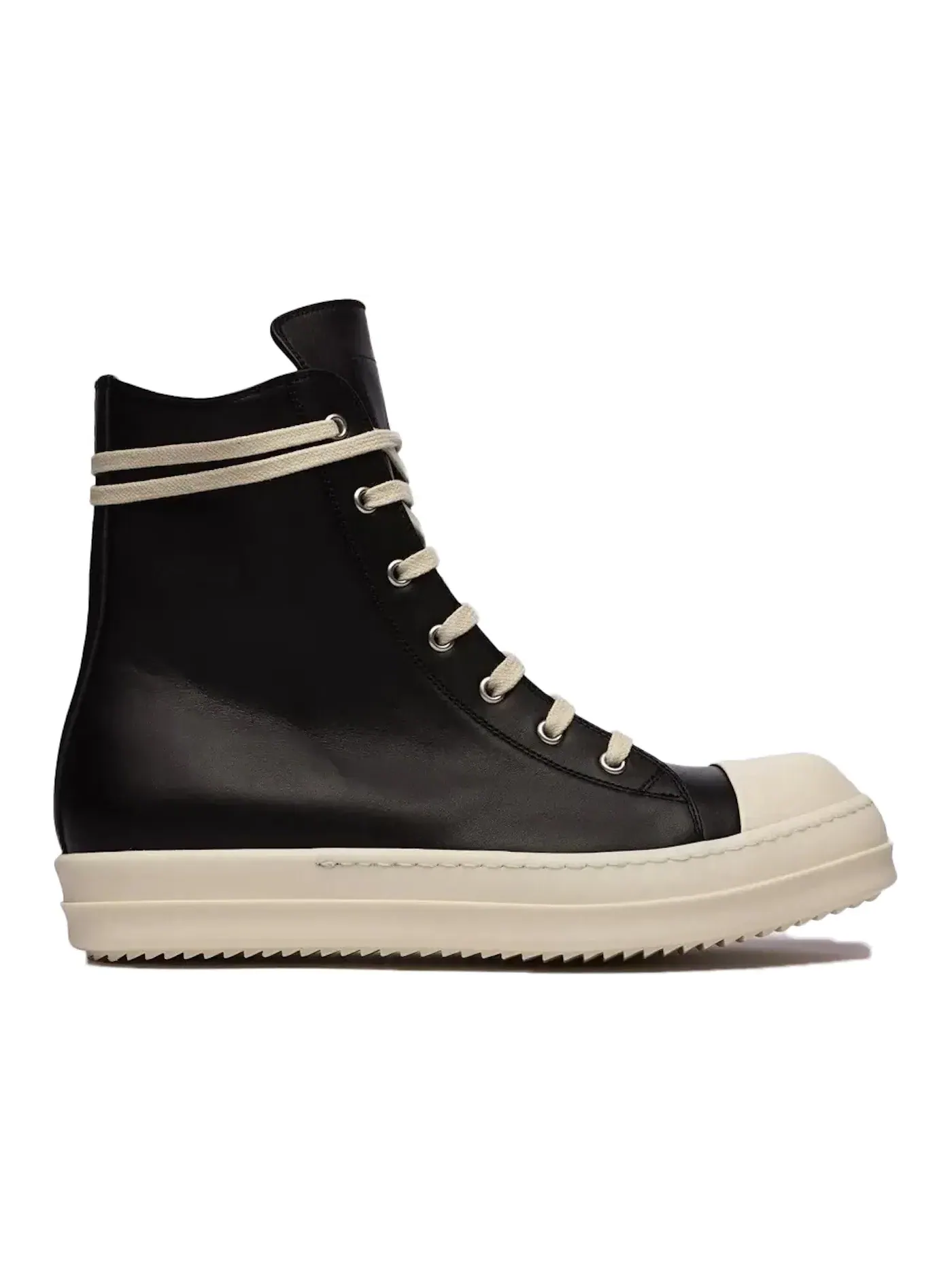 Мужские высокие кеды из кожи модель Rick Owens Ramones Leather High Top Rick Owens — изображение 1 из 1, черный/кремовый