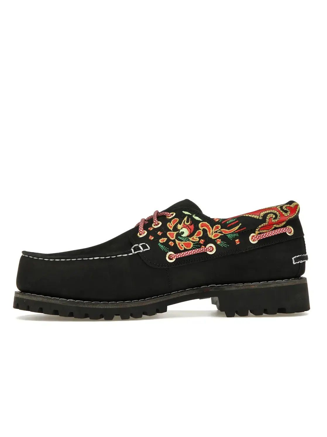 Мужские лоферы с 3-мя люверсами Timberland 3-Eye Classic Lug Handsewn Boat Shoe — изображение 3 из 4, черный/красный