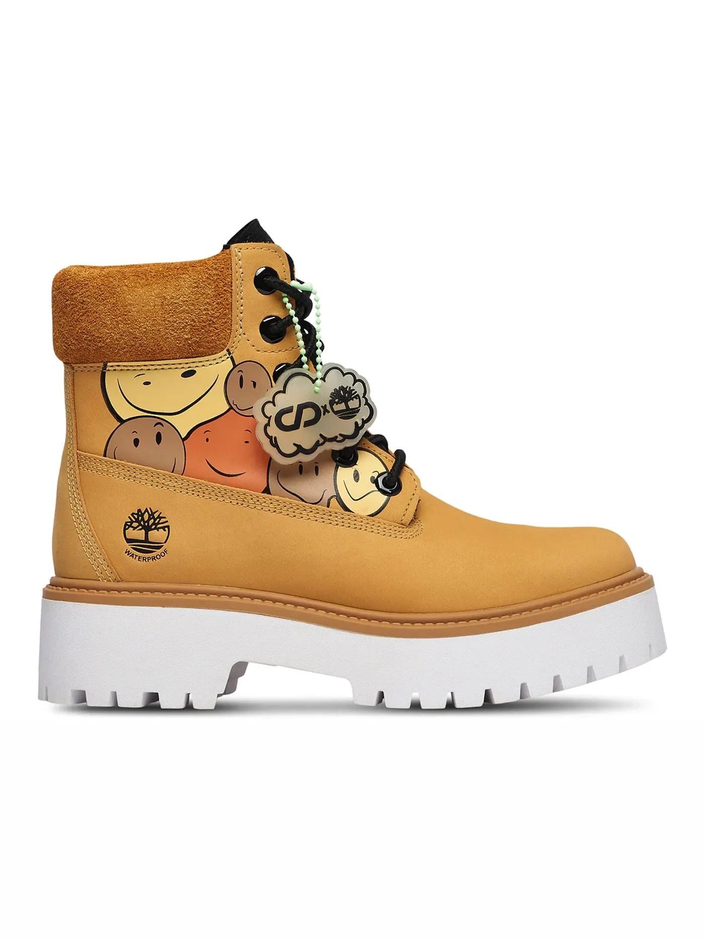 Женские ботинки водонепроницаемые Timberland 6" Waterproof Platform Boot, Wheat/Happy Face Print — изображение 1 из 1