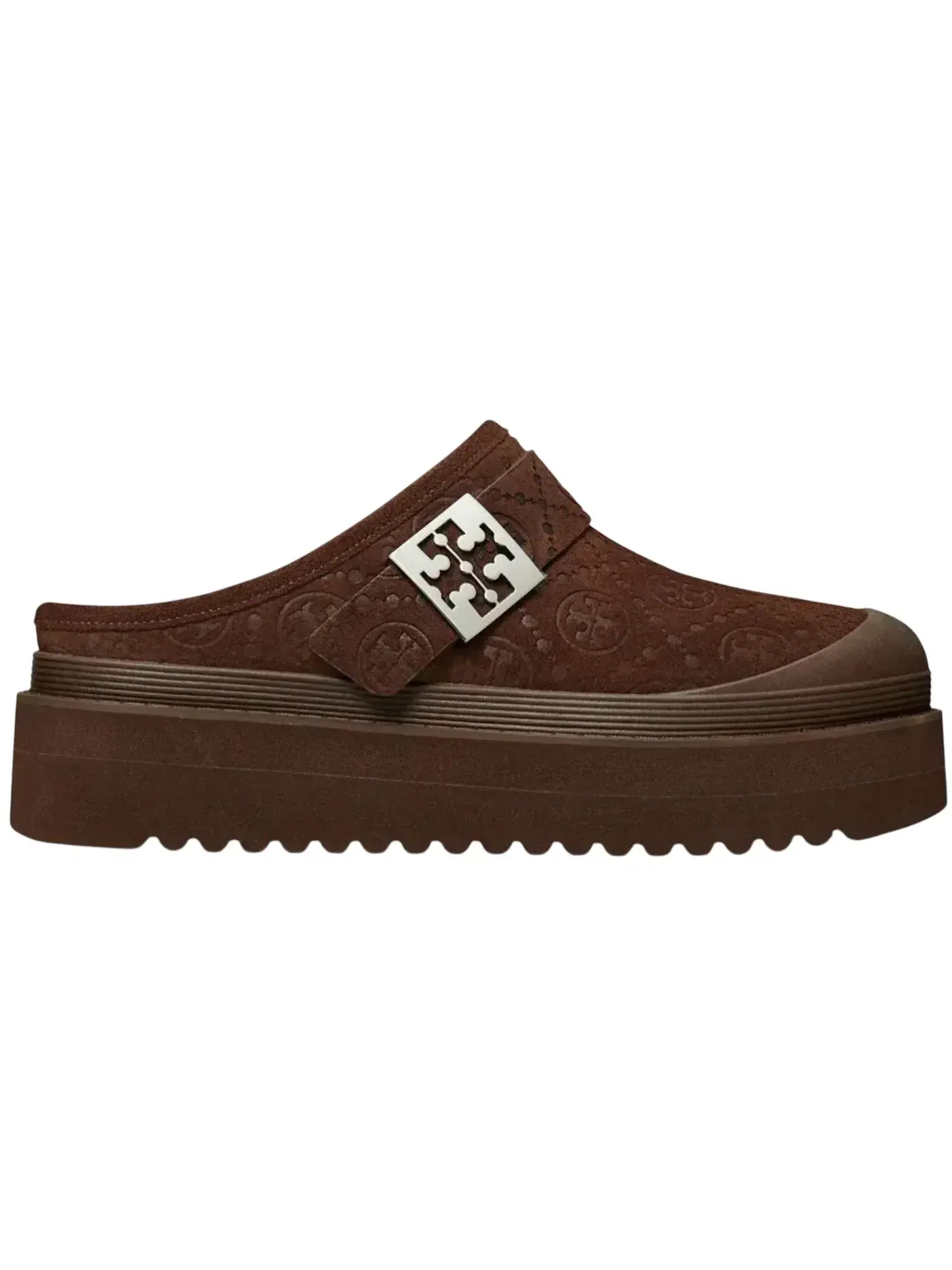 Женские сабо из овчины Mellow Shearling Platform Mule Tory Burch — изображение 1 из 1, темный/серебристый