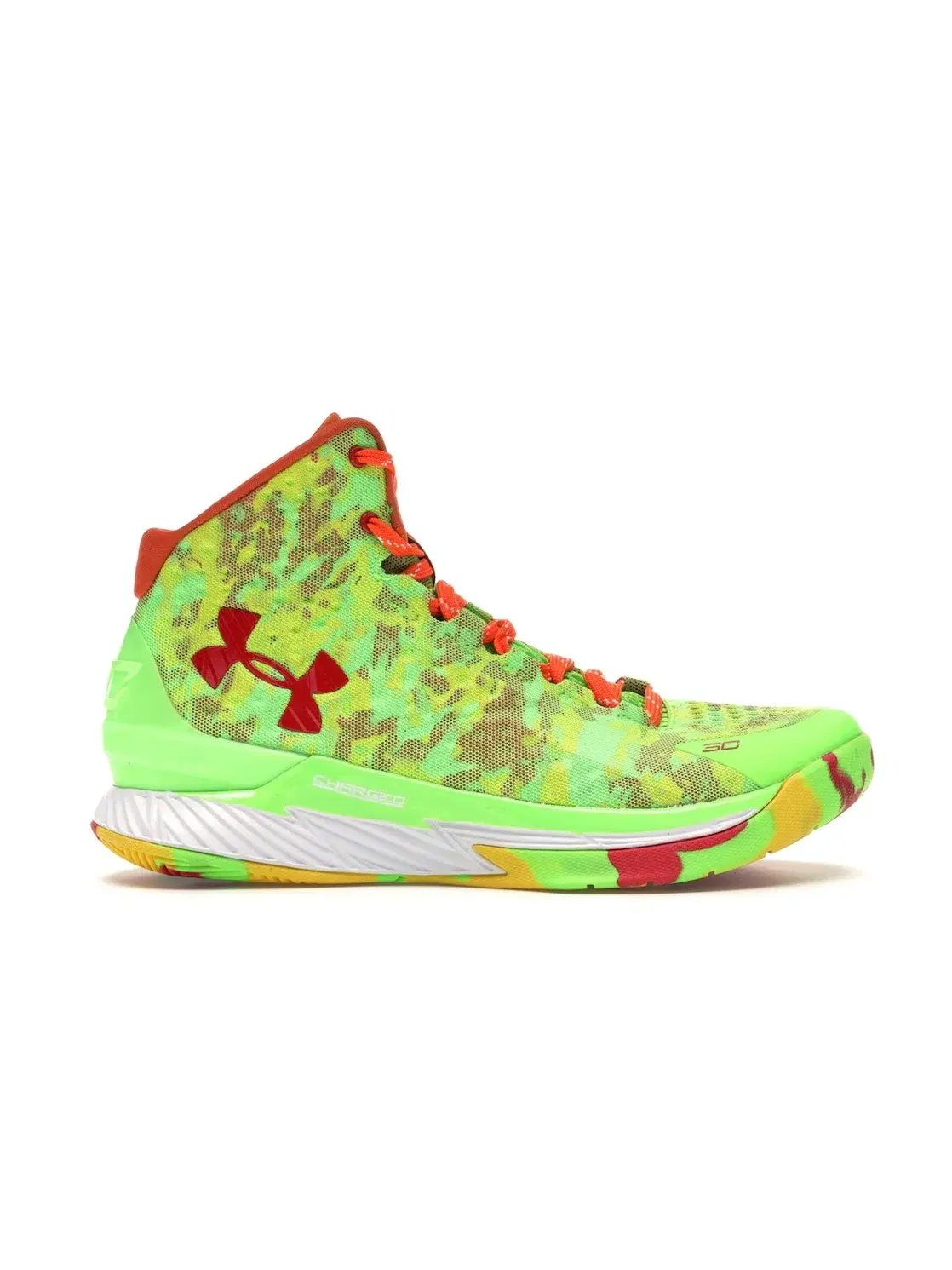 Мужские кроссовки с камуфляжным принтом UA Curry 1 Under Armour — изображение 1 из 4, зеленый оранжевый