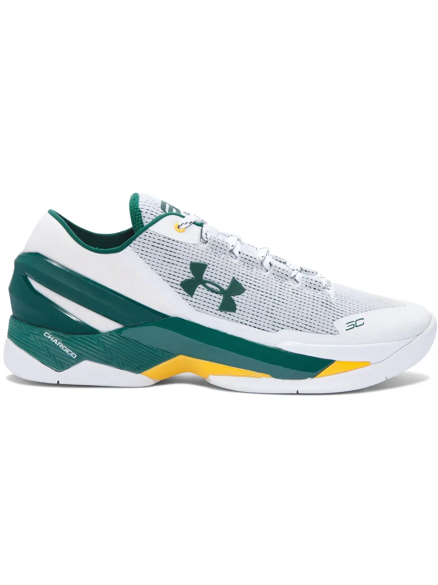Мужские кроссовки для баскетбола UA Curry 2 Low Under Armour — изображение 1 из 1, белый/зеленый-желтый