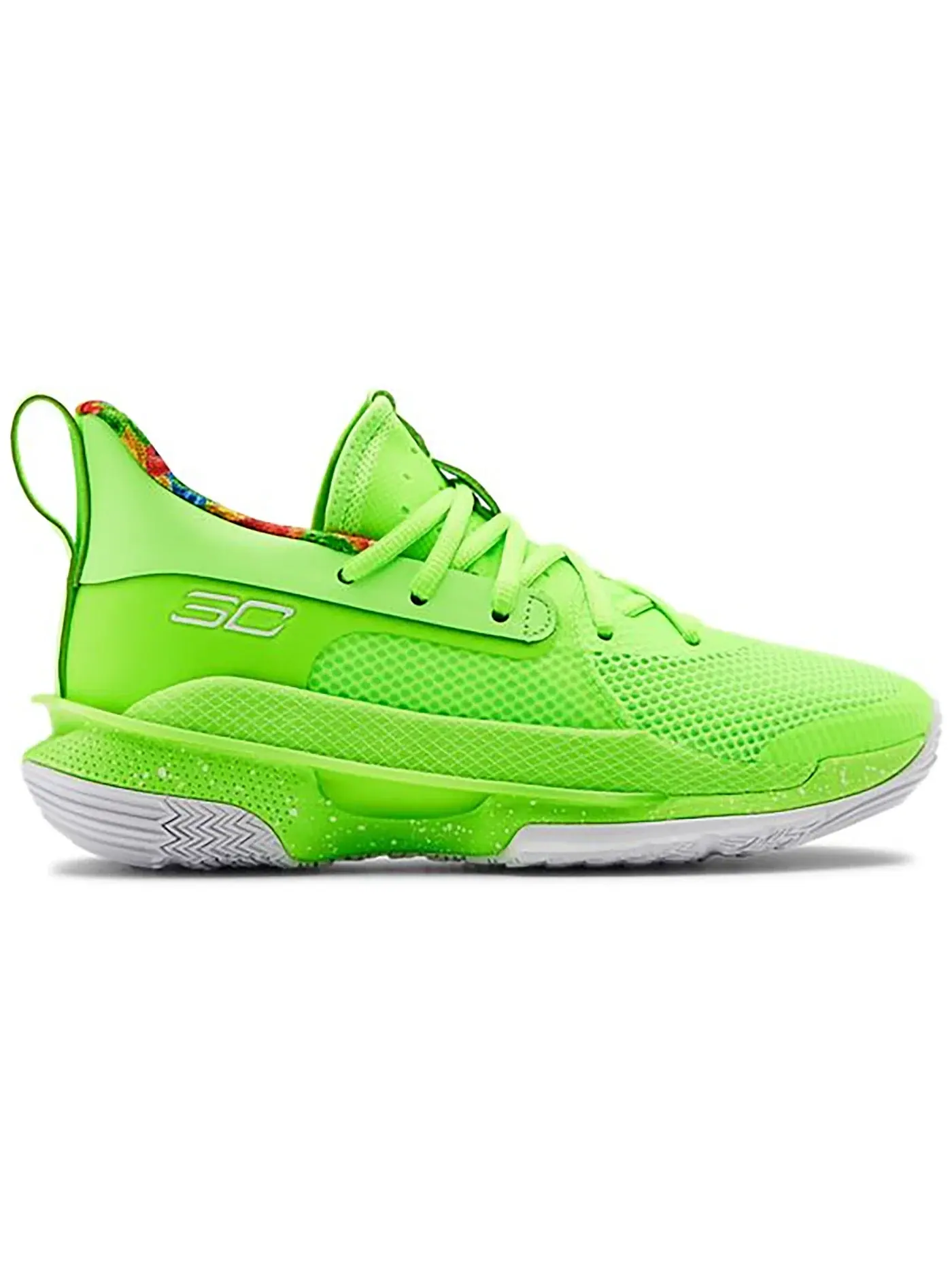 Детские кроссовки для баскетбола с двухслойной амортизацией Under Armour Curry 7 — изображение 1 из 1, светлый/зеленый