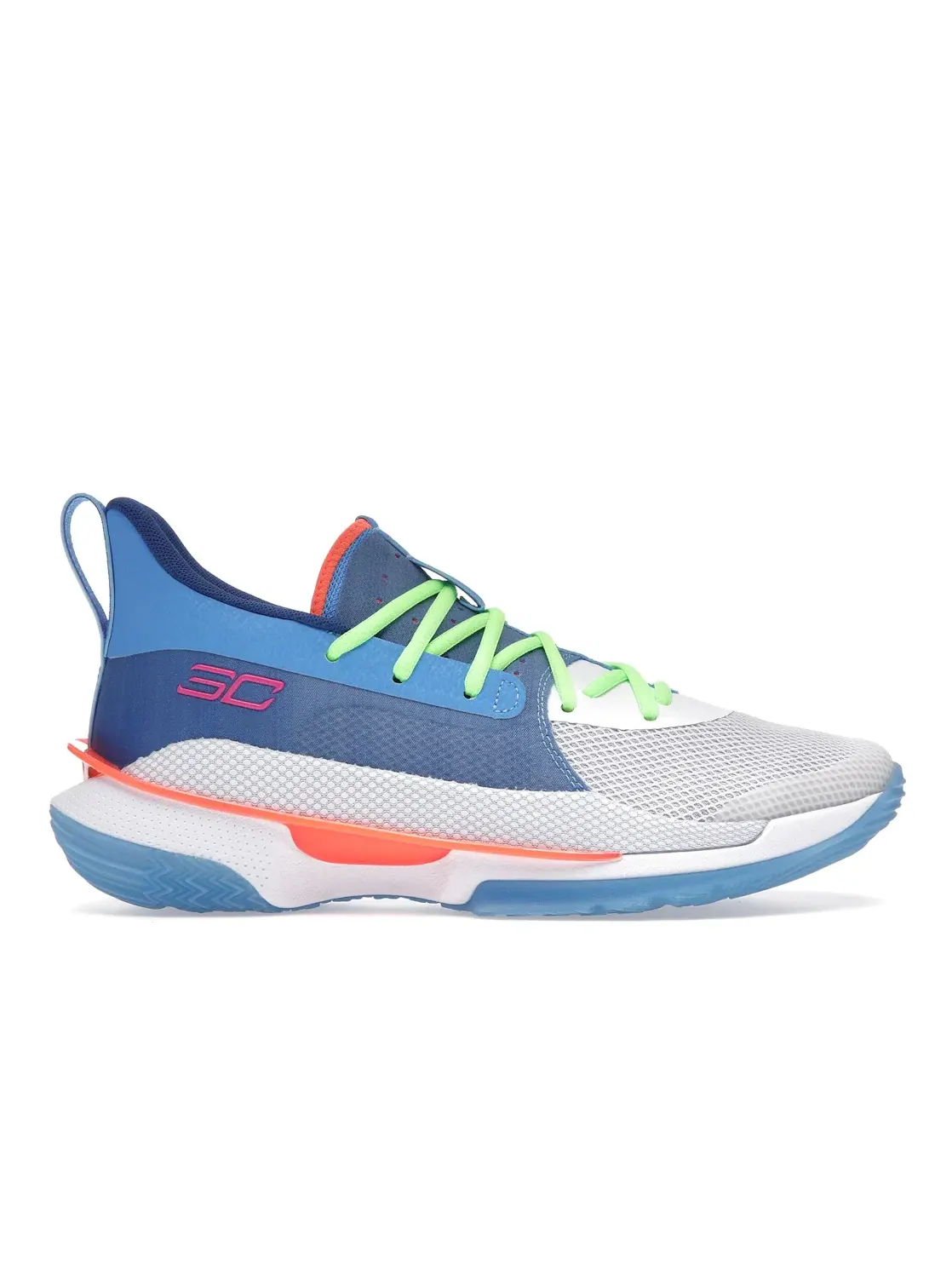 Мужские кроссовки для игры с верхом из сетки Under Armour Curry 7 — изображение 1 из 4, белый-синий