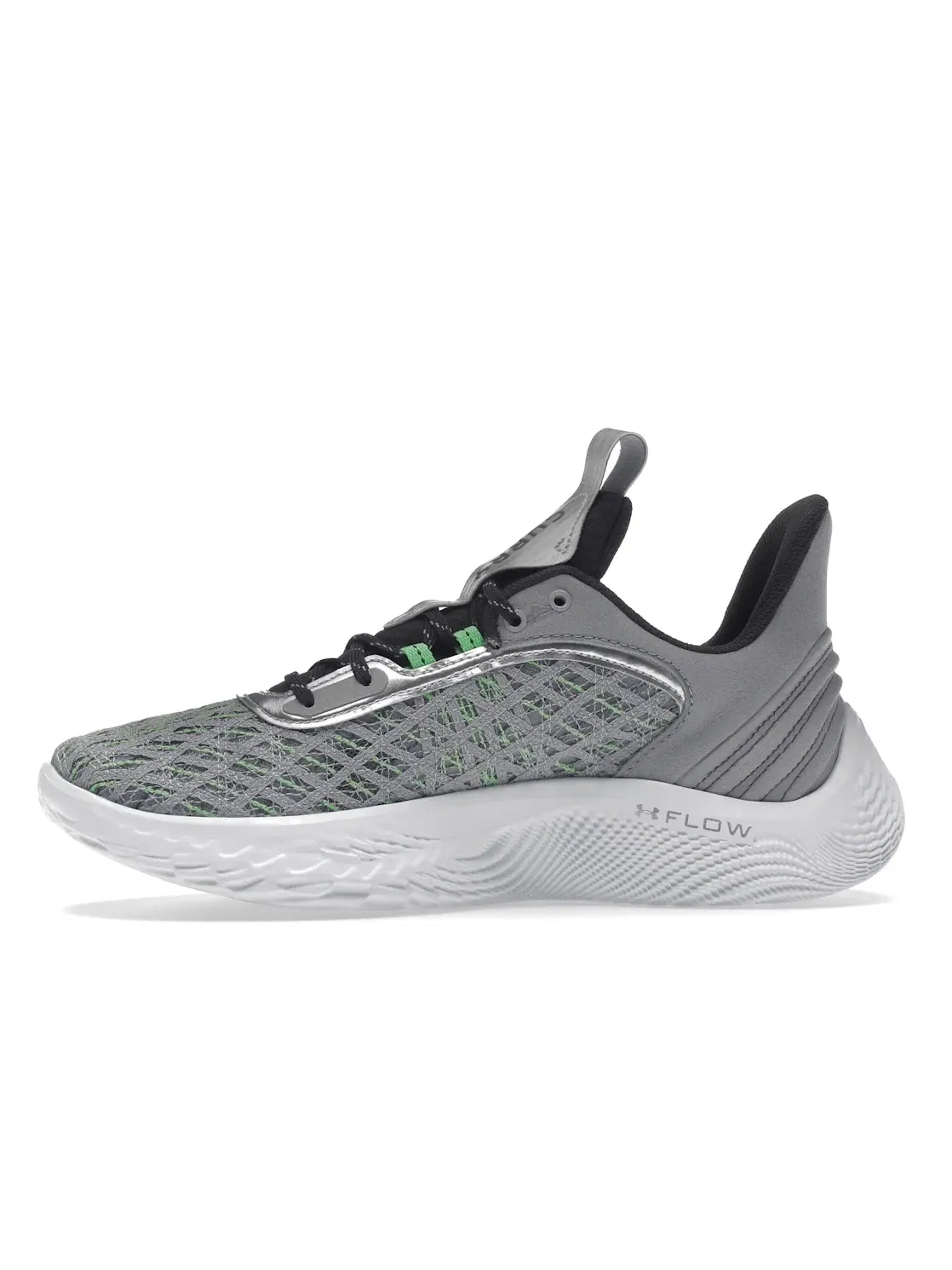 Мужские кроссовки баскетбольные с принтом Under Armour Curry Flow 9 — изображение 3 из 4, серый/зеленый/черный