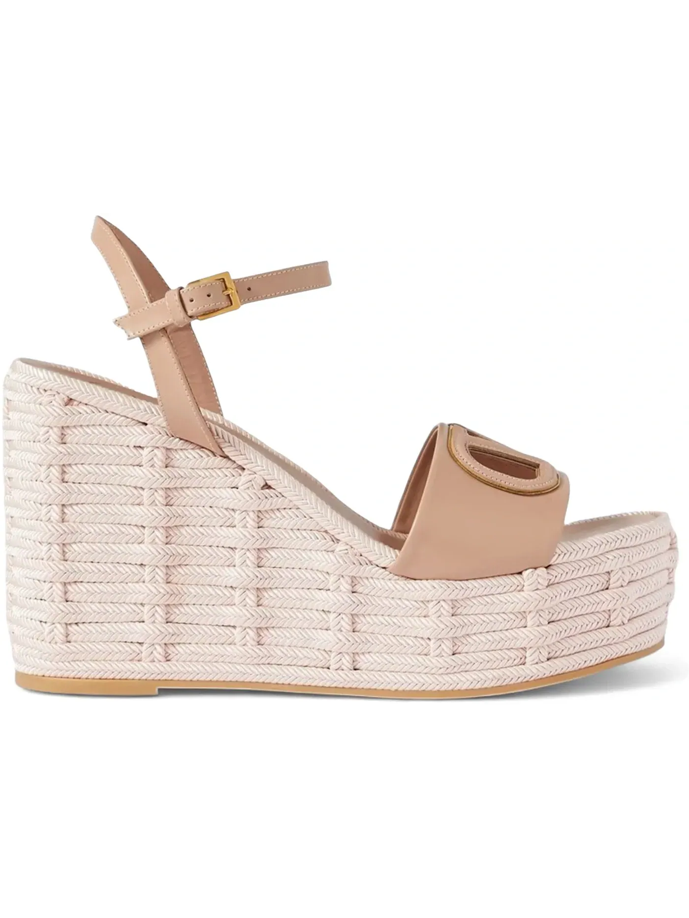 Женские босоножки на танкетке с вырезами Valentino Garavani V Logo Cut-Out Leather Wedge Sandals — изображение 1 из 1