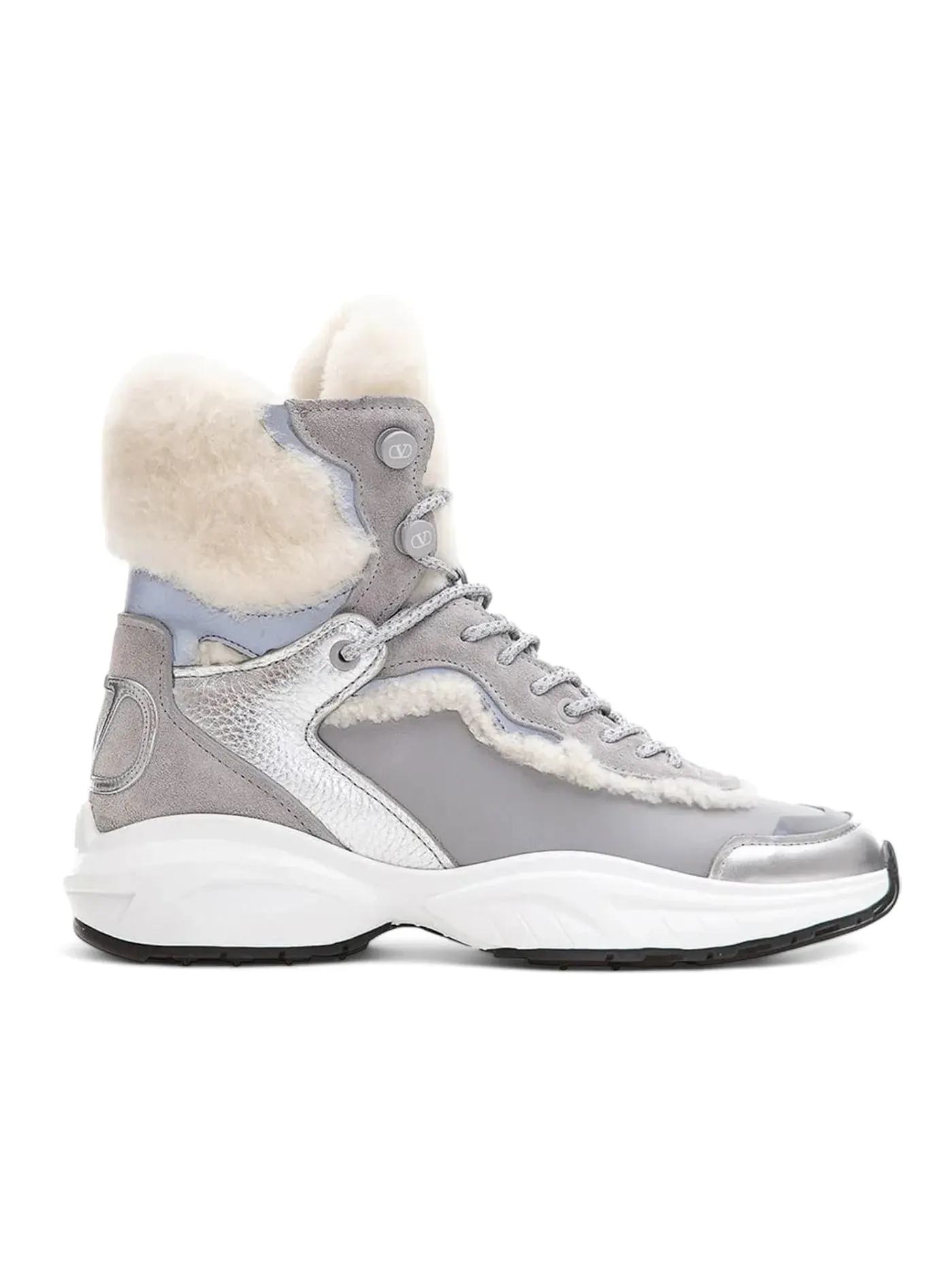 Женские кроссовки высокие с овчиной Valentino Garavani V Logo High-Top Shearling Sneakers