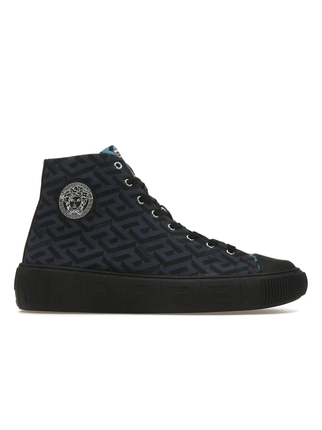 Мужские кроссовки с принтом Versace Greca High Top Versace — изображение 1 из 4, темный синий черный