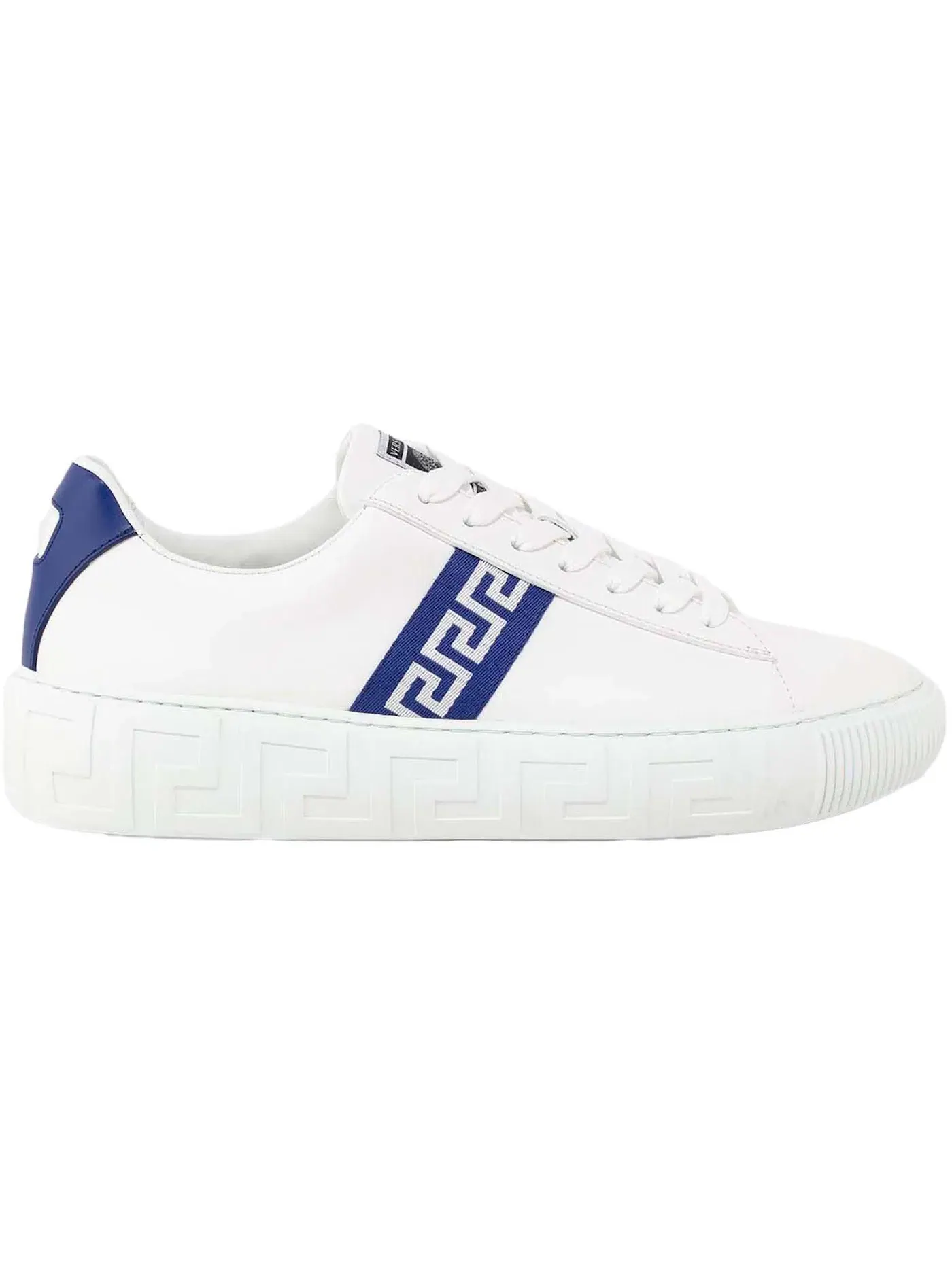 Мужские кроссовки со шнуровкой Versace Greca Lace-up Sneakers Versace — изображение 1 из 2, белый/синий