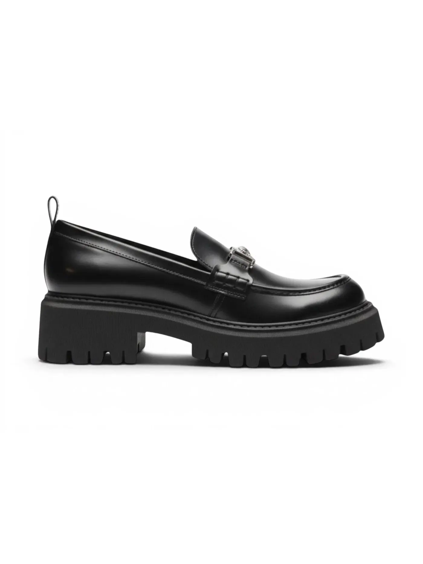 Женские лоферы с принтом Versace Versace Loafer Leather Shoes — изображение 1 из 1, черный серебристый