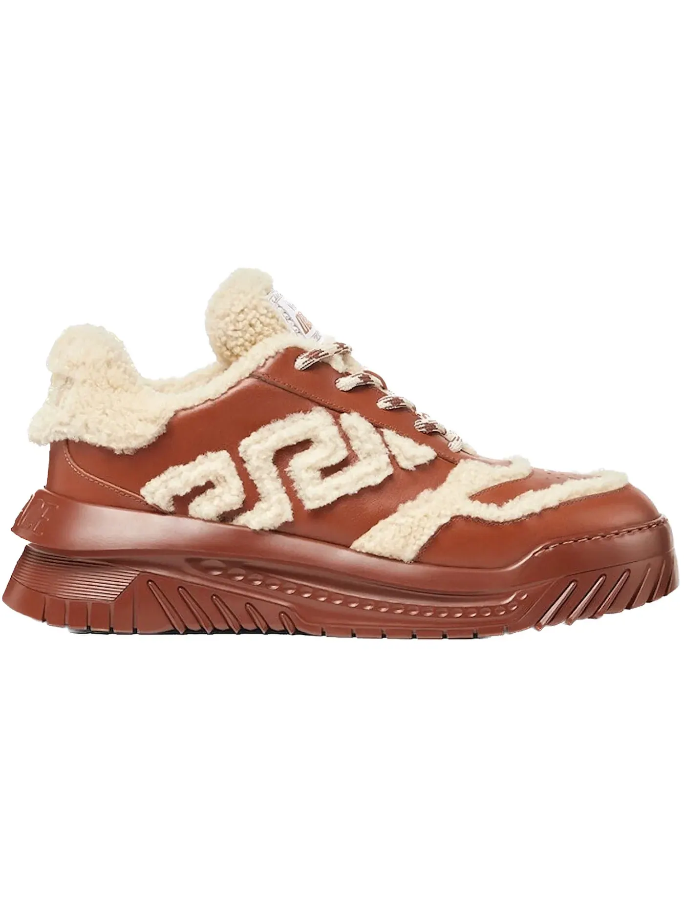 Мужские кроссовки из овчины Versace Shearling Greca Odisea — изображение 1 из 1, коричневый