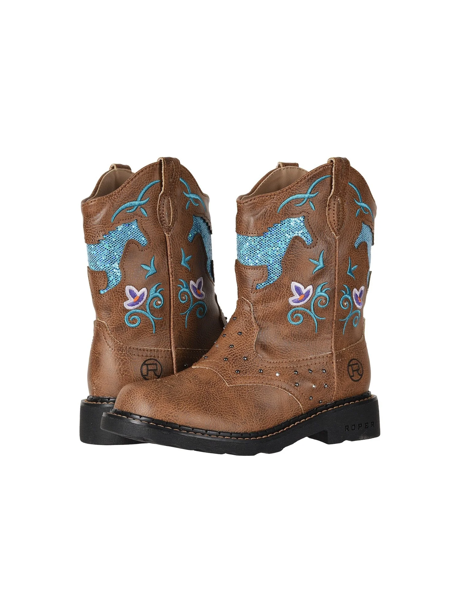 Ботинки Roper Kids Horse Flowers (Toddler/Little Kid) — изображение 5 из 7, бежевый