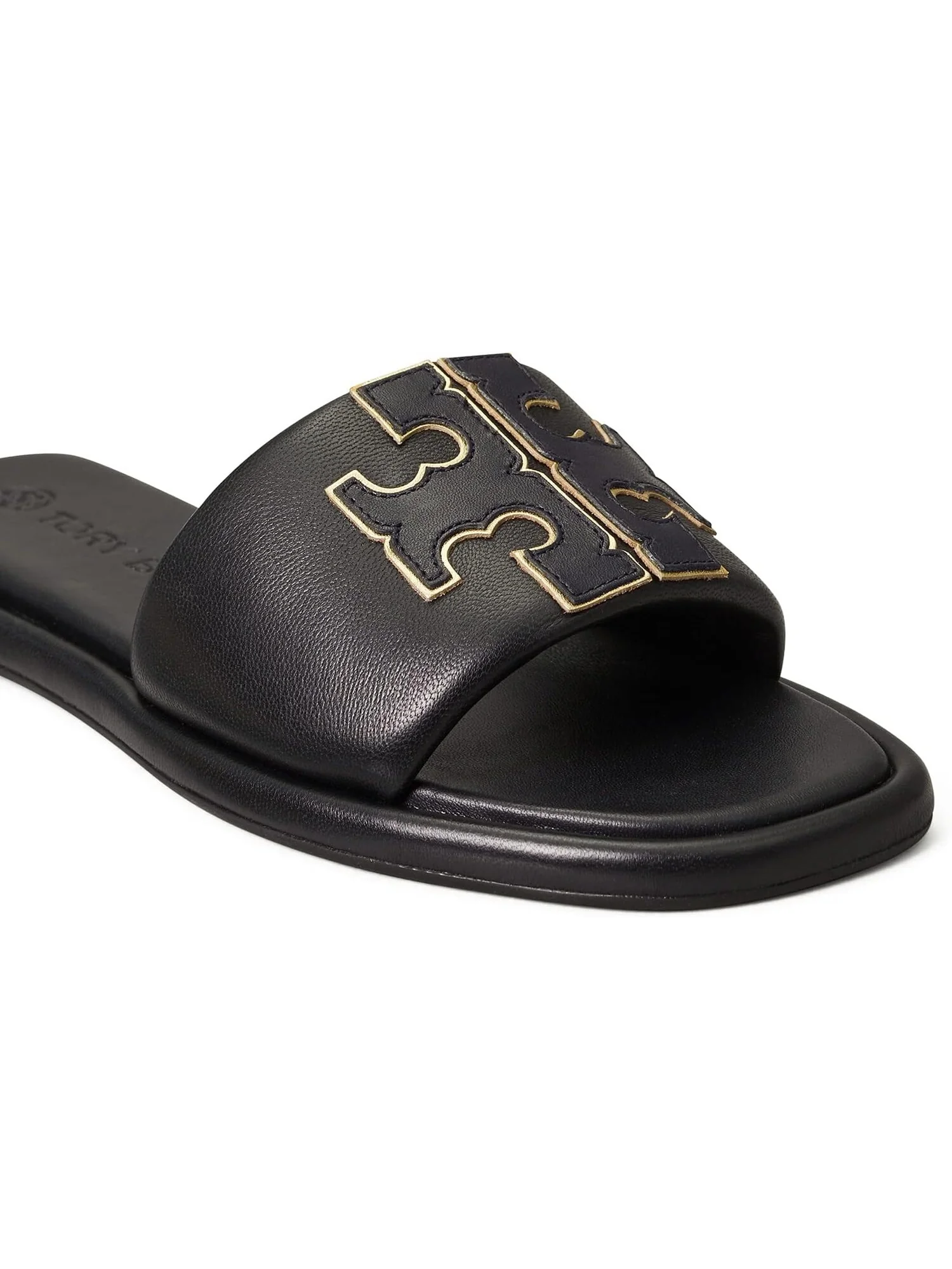 Сандалии на плоской подошве Double T Sport Slide Tory Burch — изображение 2 из 3, черный/золотистый