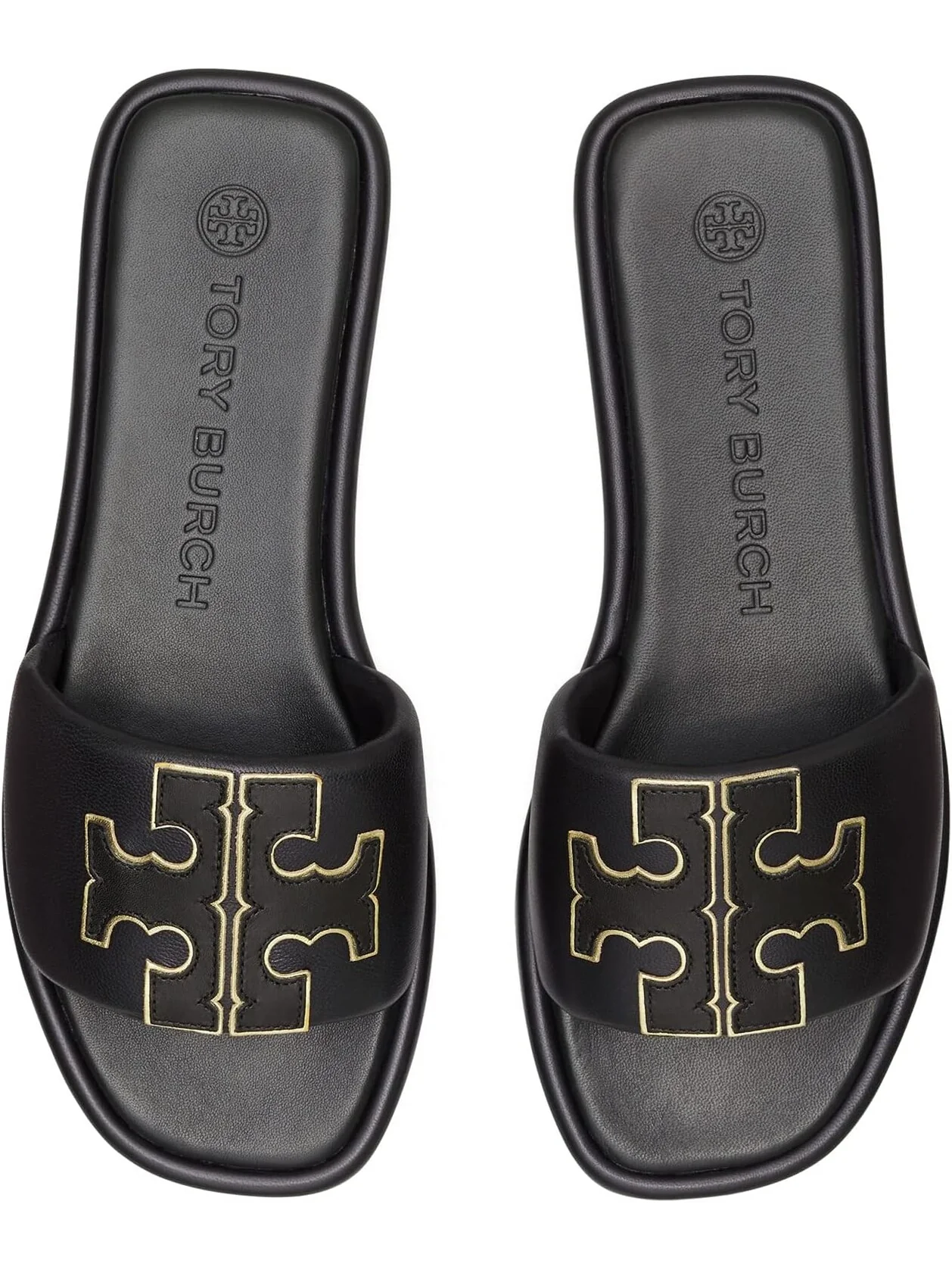 Сандалии на плоской подошве Double T Sport Slide Tory Burch — изображение 3 из 3, черный/золотистый