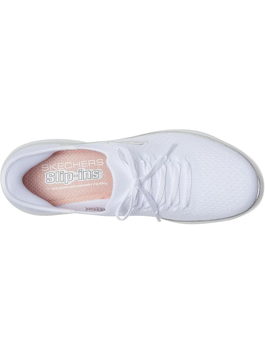 Кроссовки SKECHERS Summits Night Chic Hands Free Slip-Ins — изображение 2 из 4, белый/серебристый