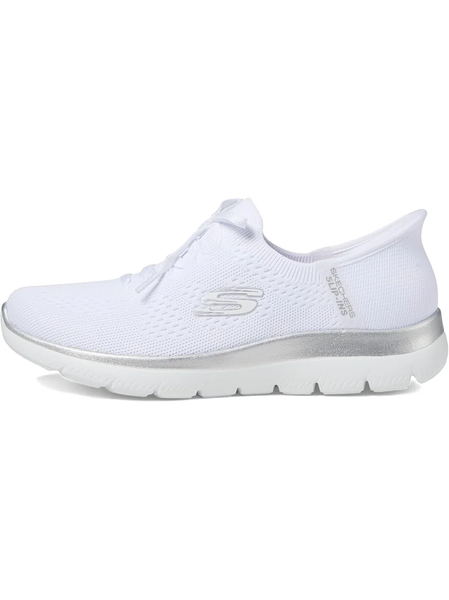 Кроссовки SKECHERS Summits Night Chic Hands Free Slip-Ins — изображение 4 из 4, белый/серебристый