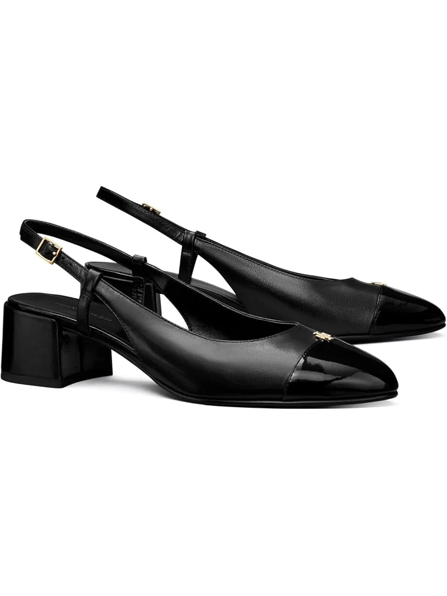 Туфли Tory Burch Cap-Toe Slingback 45mm — изображение 1 из 4, черный/черный