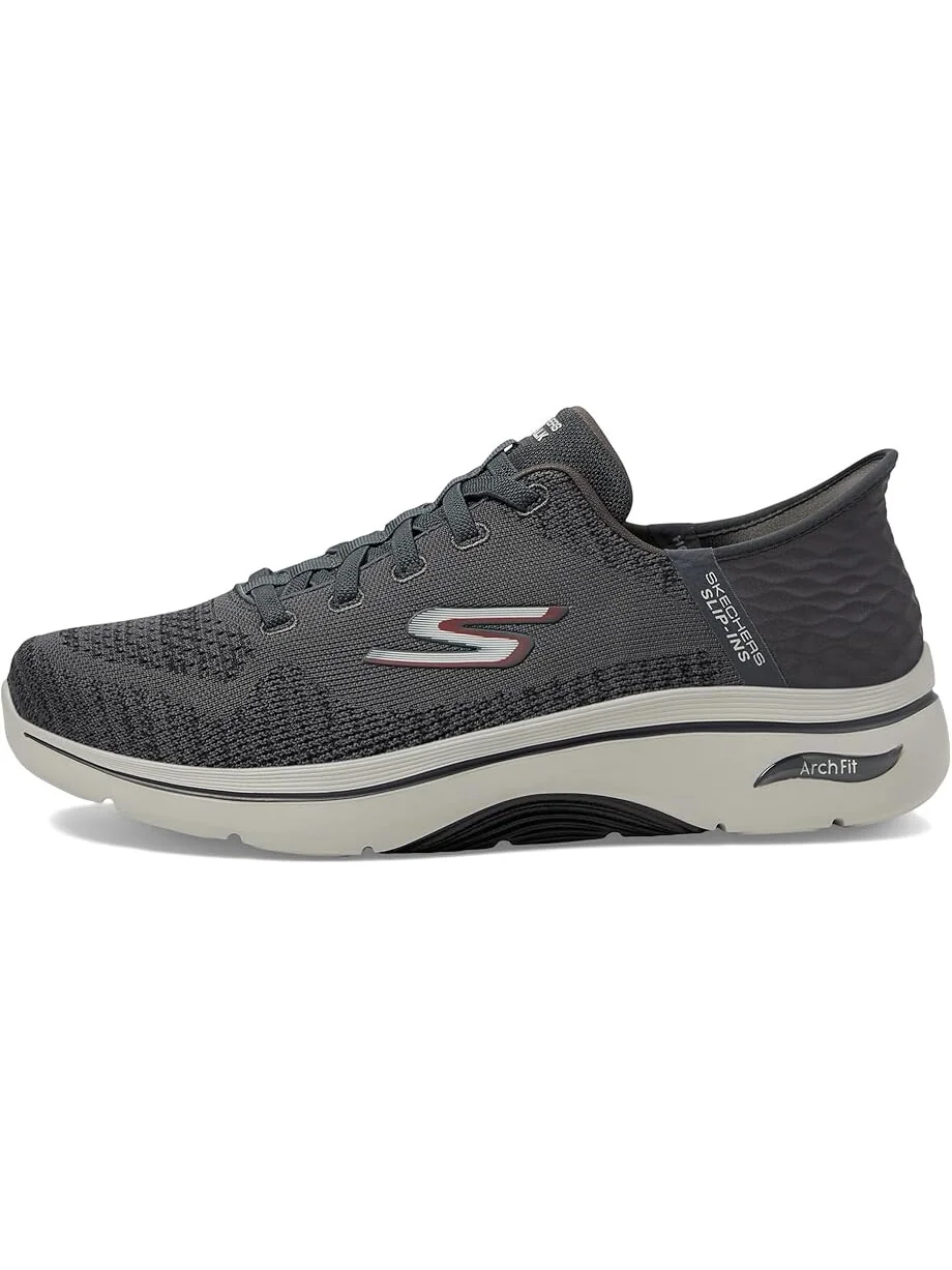 Кроссовки SKECHERS Go Walk Arch Fit 2.0 - Grand Hands Free Slip-Ins — изображение 4 из 4, темно-серый/красный