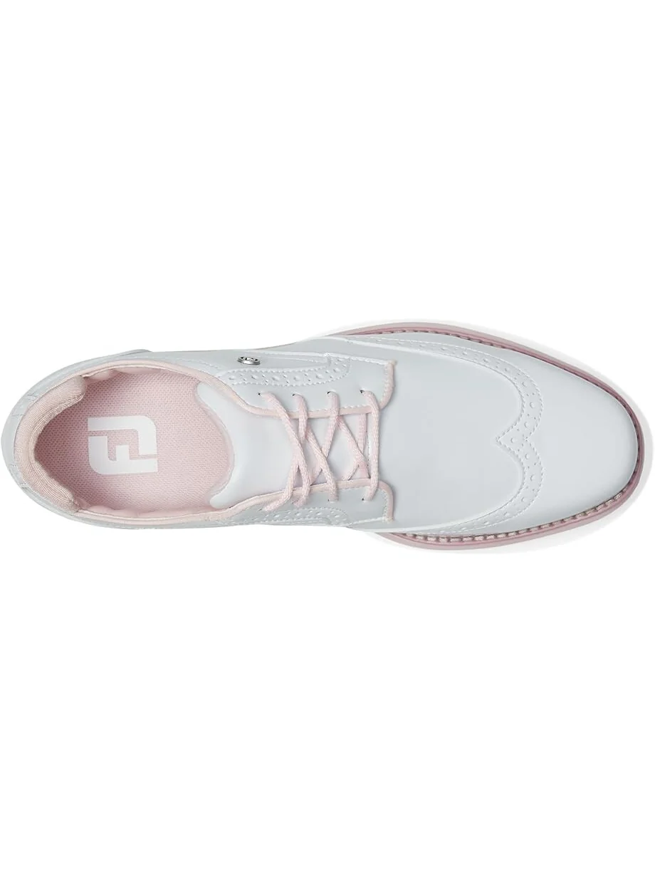 Кроссовки FootJoy Traditions Shield Tip Golf Shoes — изображение 2 из 7, белый/белый/розовый
