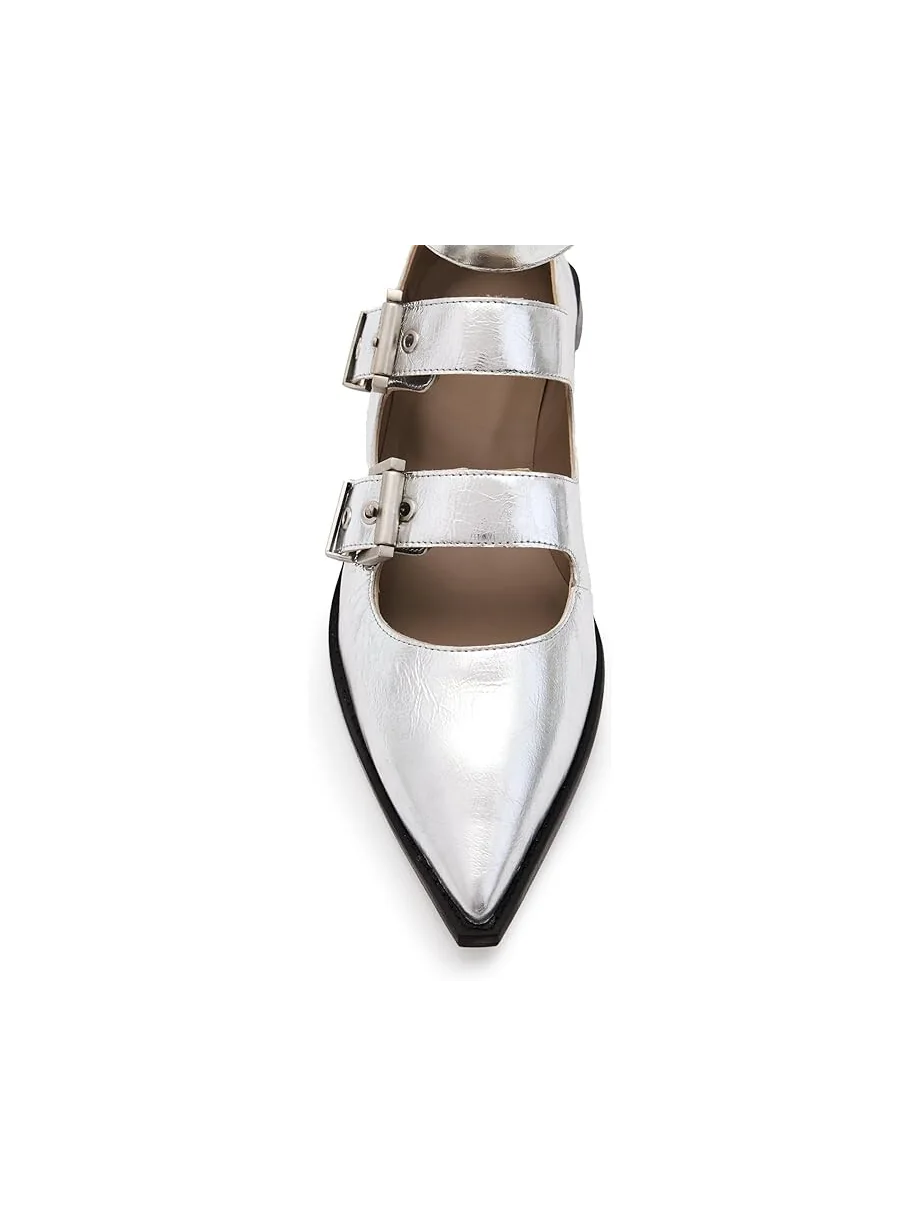 Туфли на плоской подошве AllSaints Susan Buckle Shoe — изображение 2 из 5, серебряный
