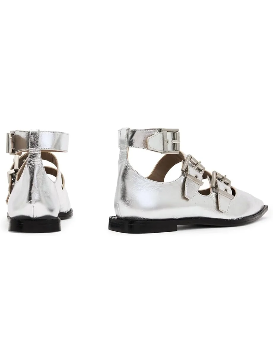 Туфли на плоской подошве AllSaints Susan Buckle Shoe — изображение 3 из 5, серебряный
