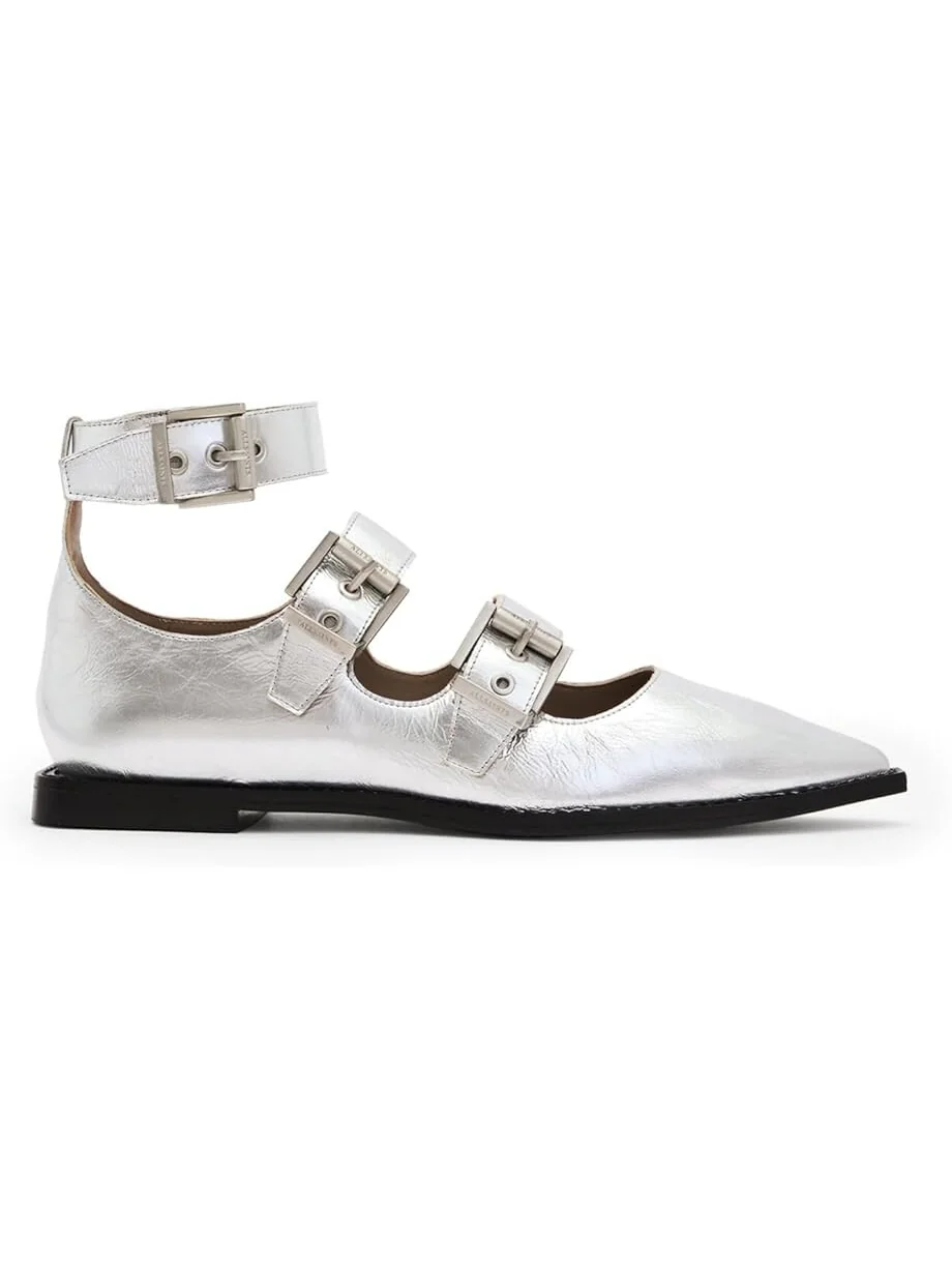 Туфли на плоской подошве AllSaints Susan Buckle Shoe — изображение 4 из 5, серебряный