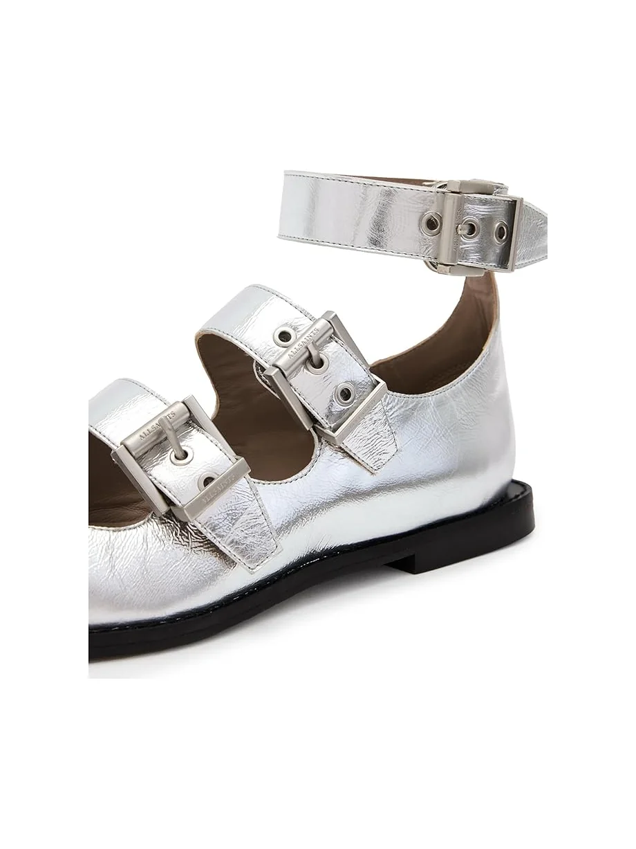 Туфли на плоской подошве AllSaints Susan Buckle Shoe — изображение 5 из 5, серебряный