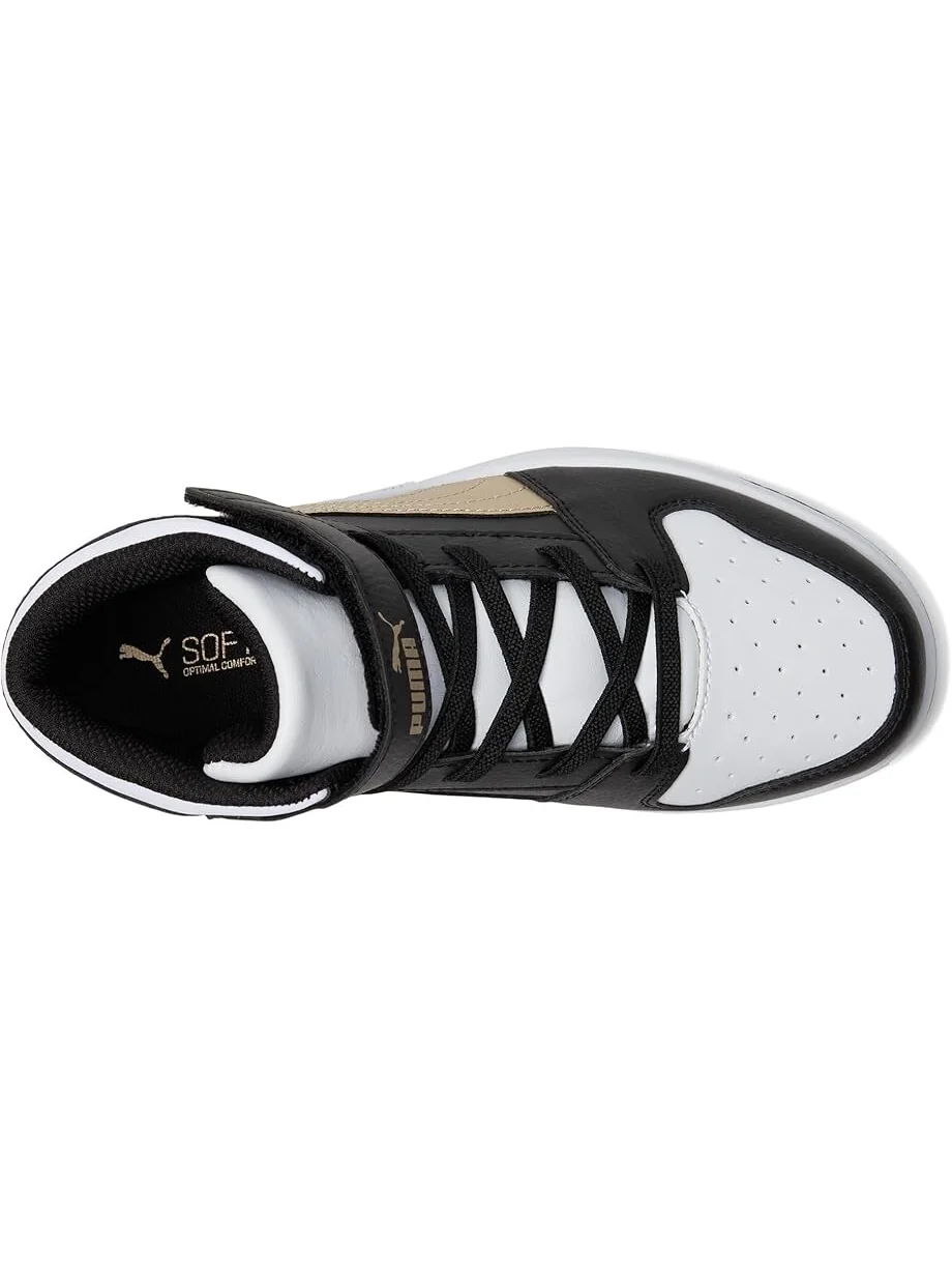Кроссовки PUMA Kids Rebound Layup Mid Hook And Loop — изображение 2 из 7, черный/золотистый/белый