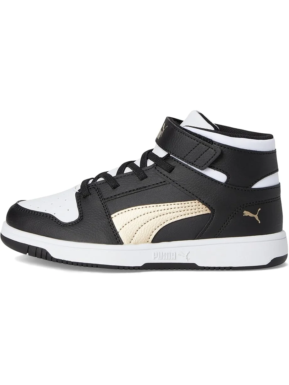 Кроссовки PUMA Kids Rebound Layup Mid Hook And Loop — изображение 4 из 7, черный/золотистый/белый