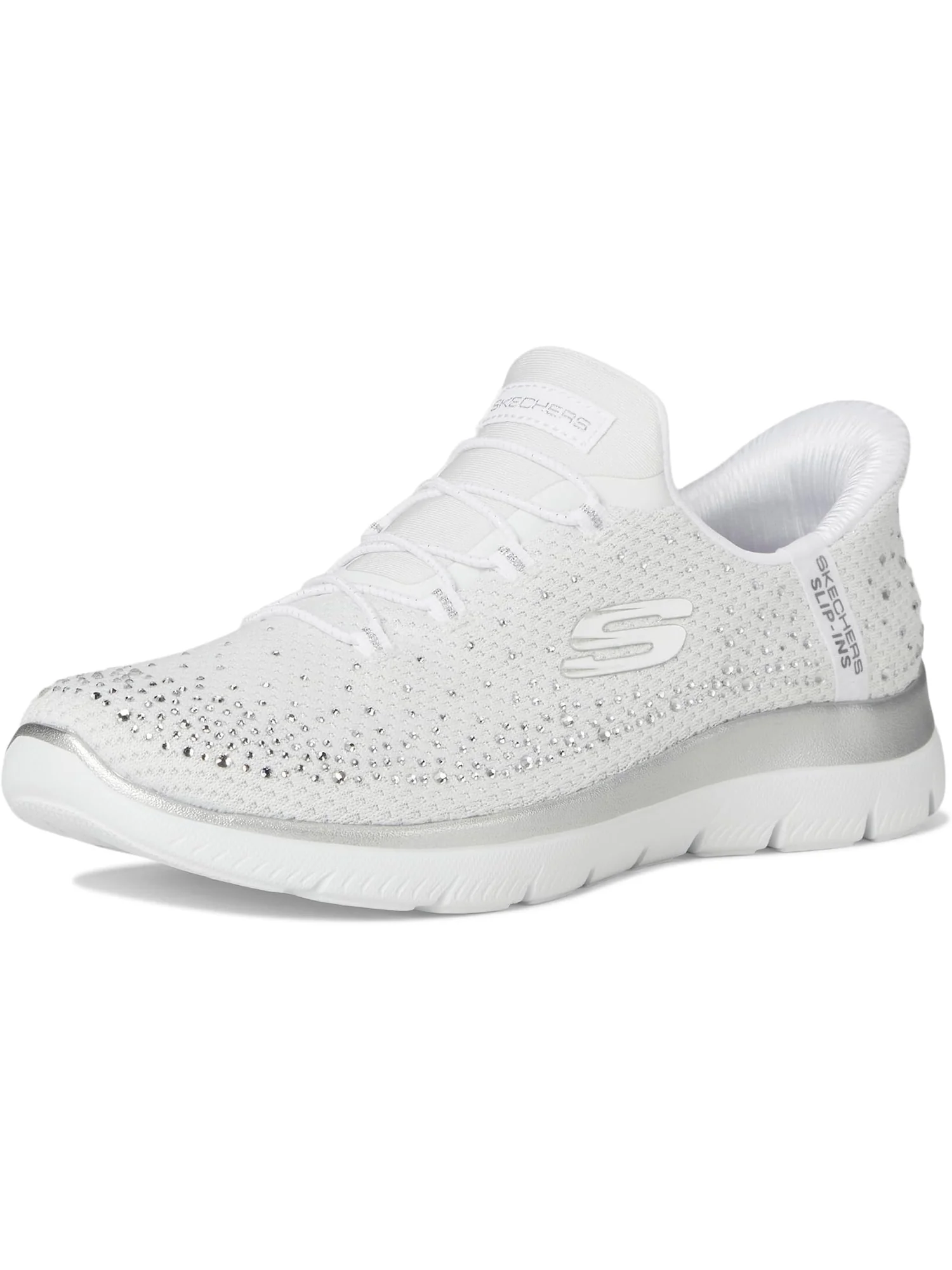 Кроссовки SKECHERS Summits Brilliant Shine Hands Free Slip-INS — изображение 7 из 7, белый серебристый