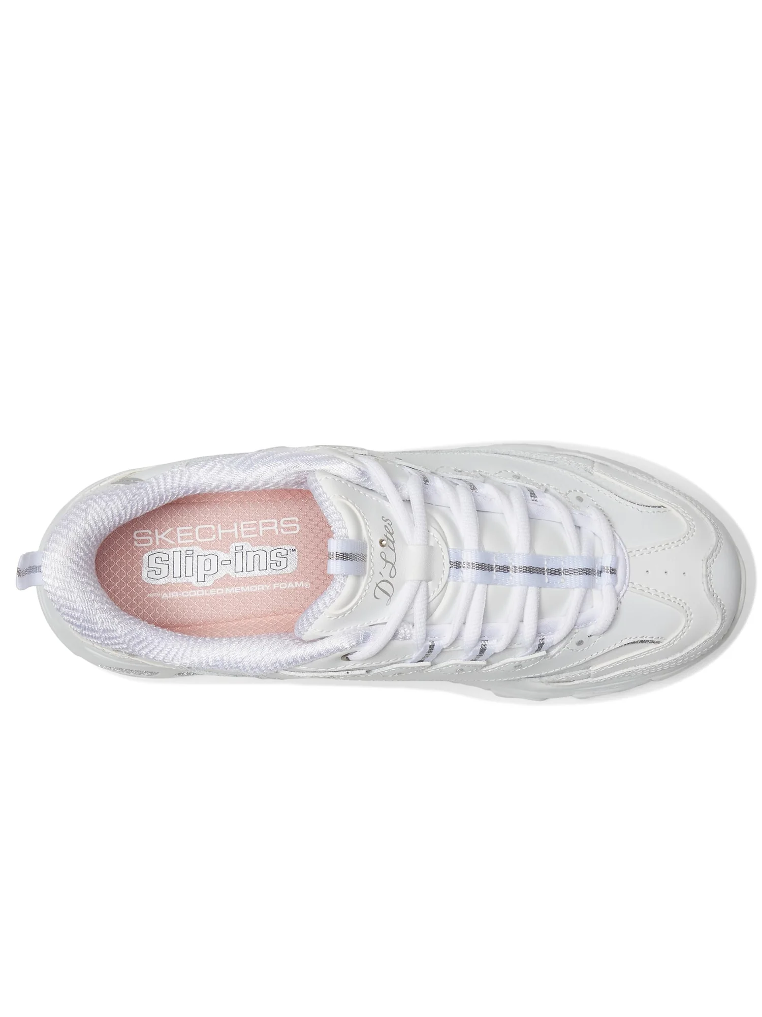 Кроссовки SKECHERS D'Lites Hands Free Slip-INS — изображение 2 из 7, белый серебристый