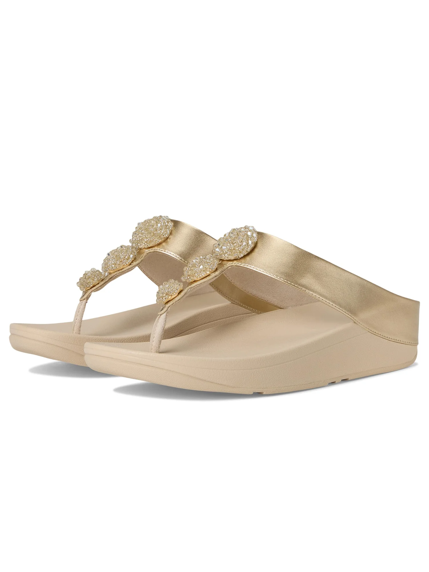 Сандалии FitFlop Fino Beadie-Button Metallic Toe-Post Sandals — изображение 1 из 7, платиновый
