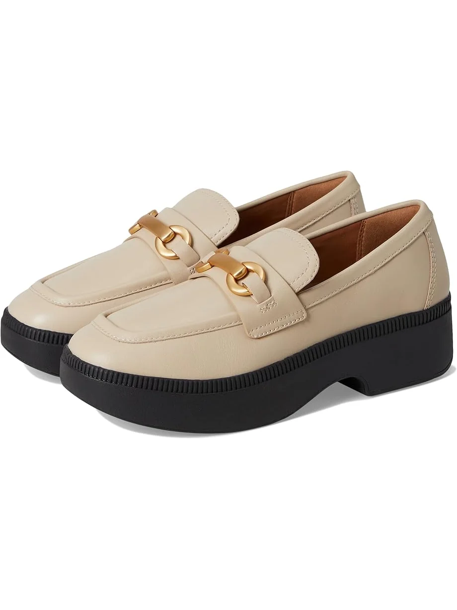 Лоферы FitFlop F-Luma Chunky-Snaffle Leather Demi-Wedge Loafers — изображение 1 из 7, бежевый