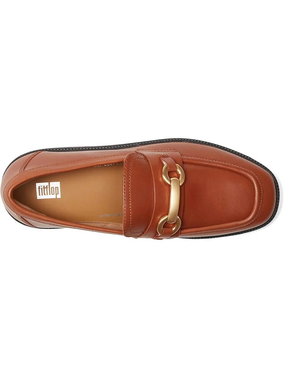 Женские лоферы FitFlop F-Luma Chunky-Snaffle Leather Demi-Wedge — изображение 2 из 7, глубокий бежевый