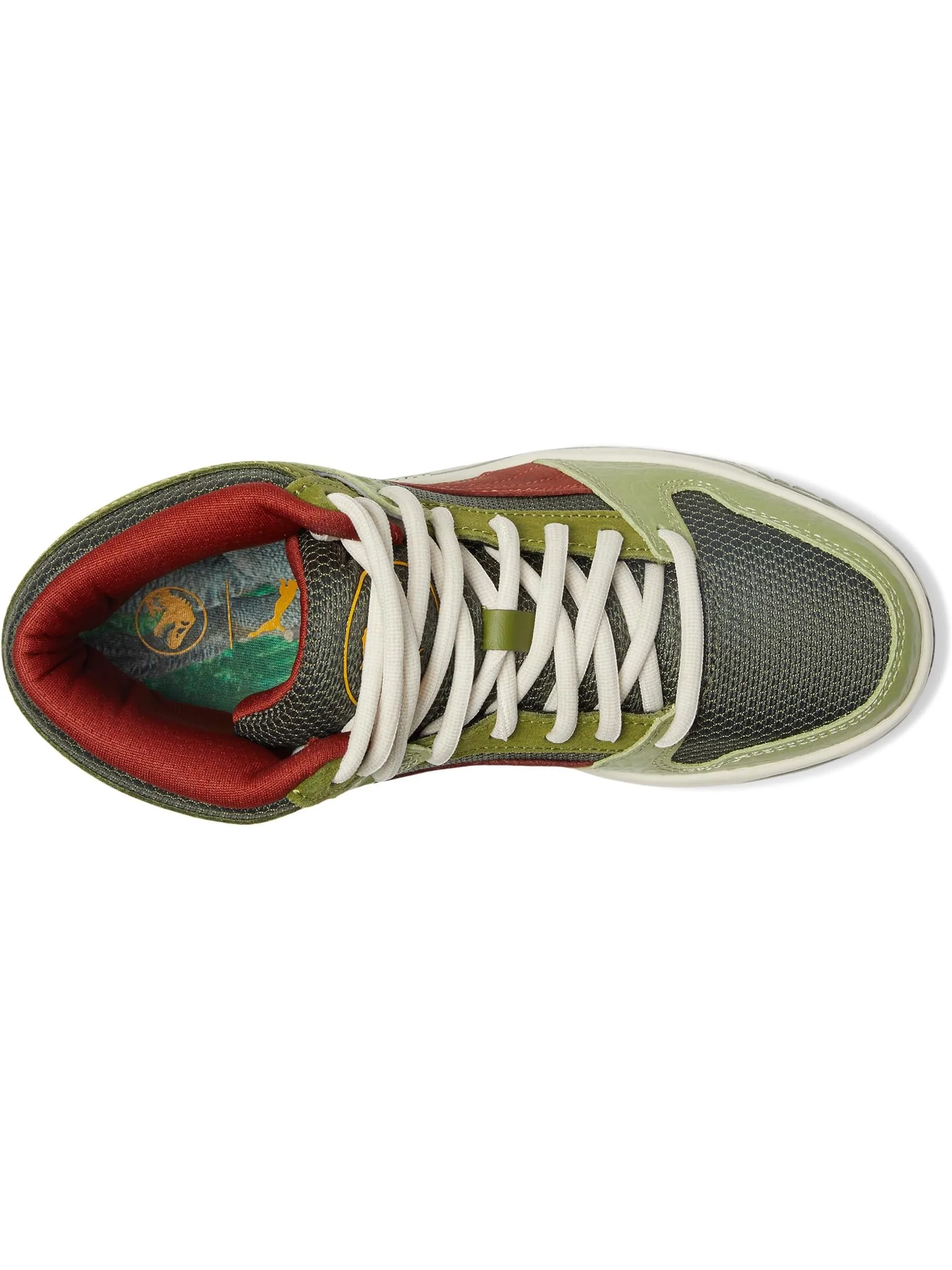 Кроссовки PUMA Kids Rebound Layup Mid Jurassic World Shoes — изображение 2 из 7, зеленый/красный/желтый