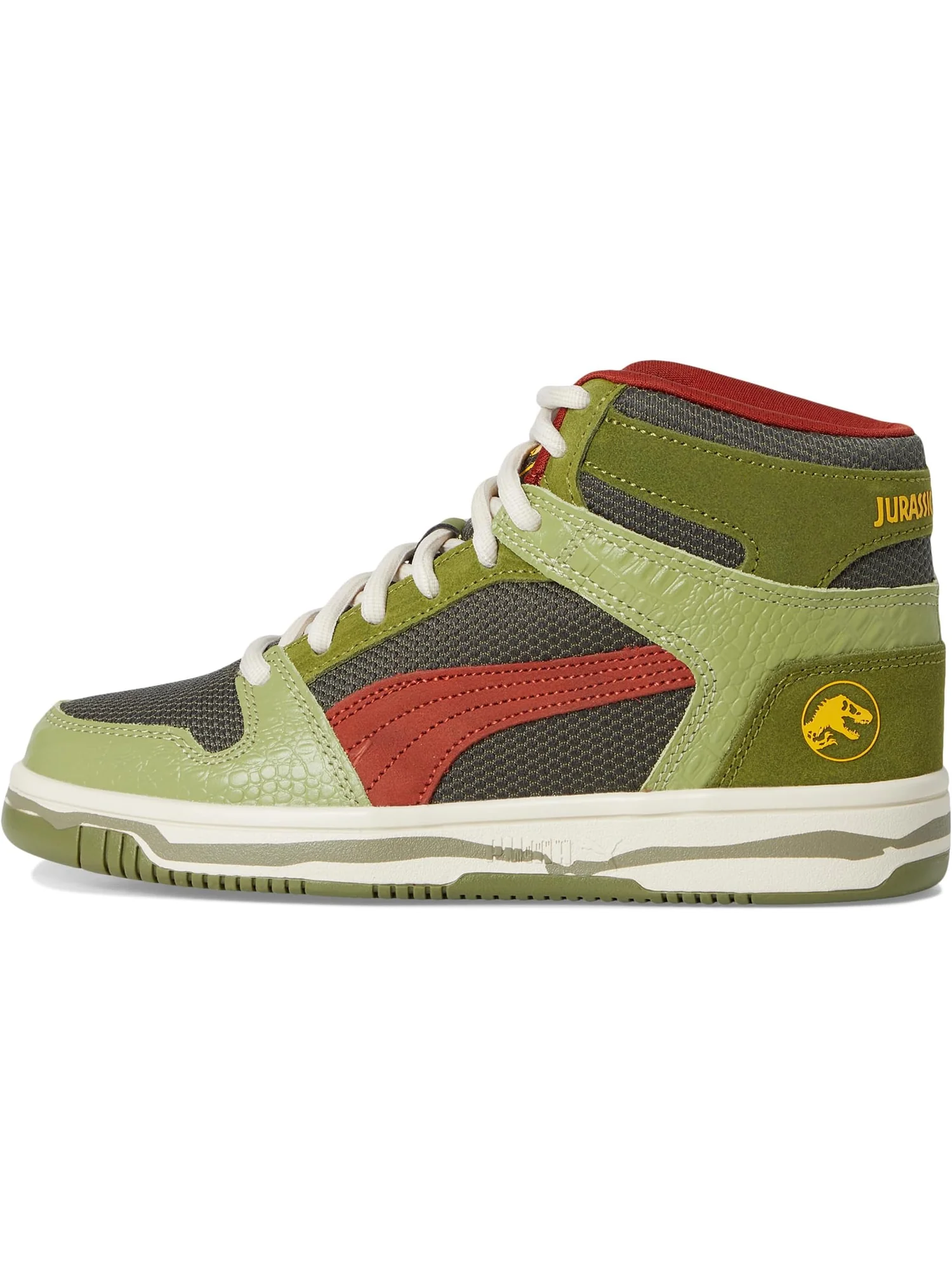 Кроссовки PUMA Kids Rebound Layup Mid Jurassic World Shoes — изображение 4 из 7, зеленый/красный/желтый