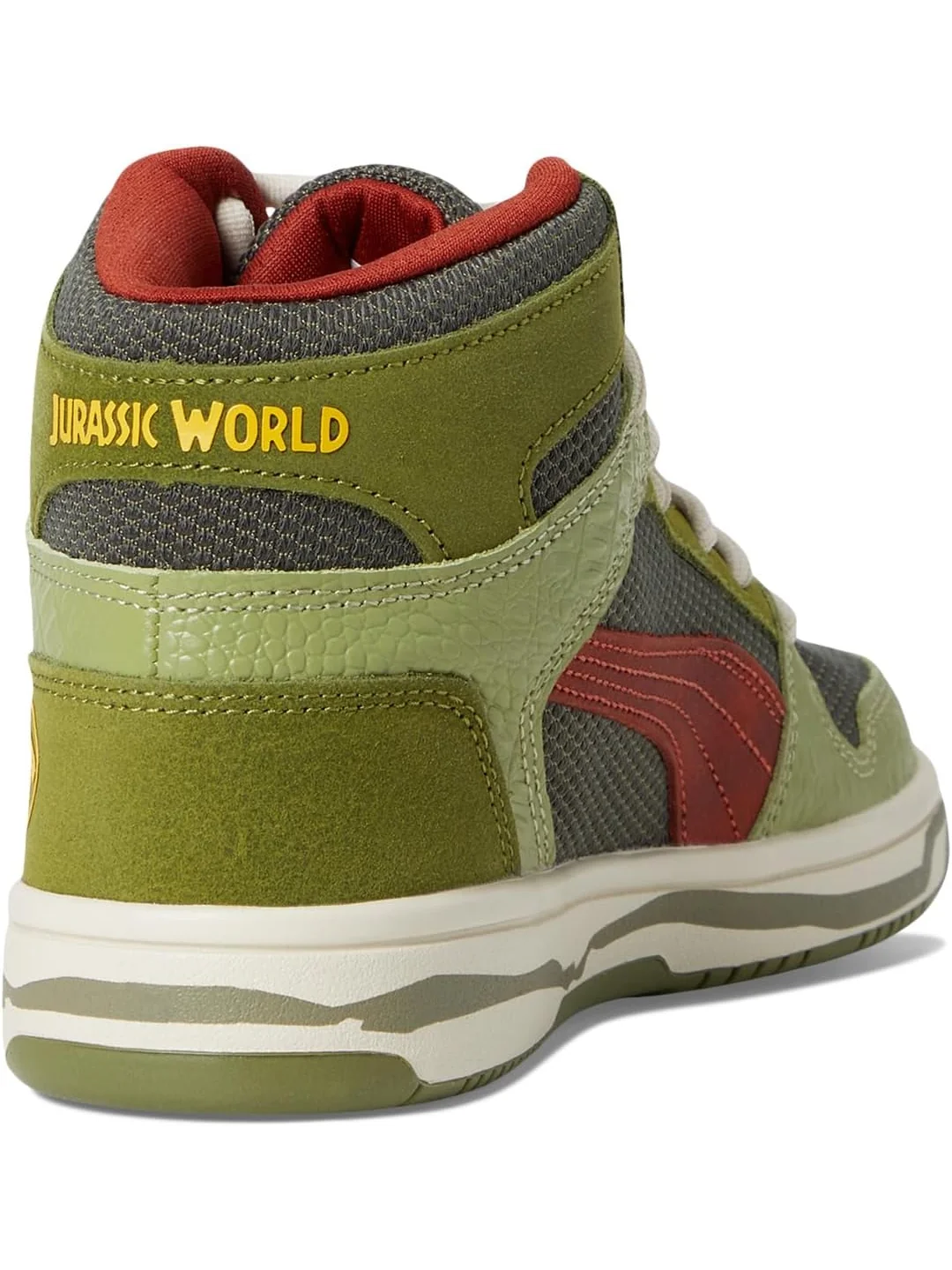 Кроссовки PUMA Kids Rebound Layup Mid Jurassic World Shoes — изображение 5 из 7, зеленый/красный/желтый