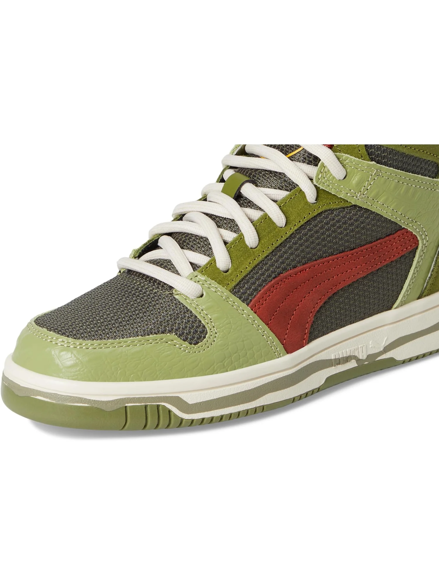 Кроссовки PUMA Kids Rebound Layup Mid Jurassic World Shoes — изображение 6 из 7, зеленый/красный/желтый
