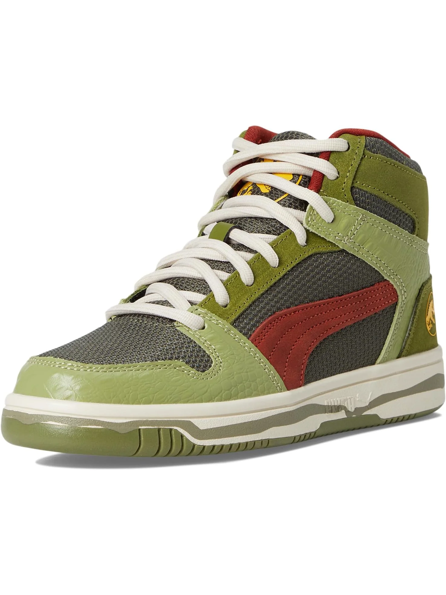 Кроссовки PUMA Kids Rebound Layup Mid Jurassic World Shoes — изображение 7 из 7, зеленый/красный/желтый