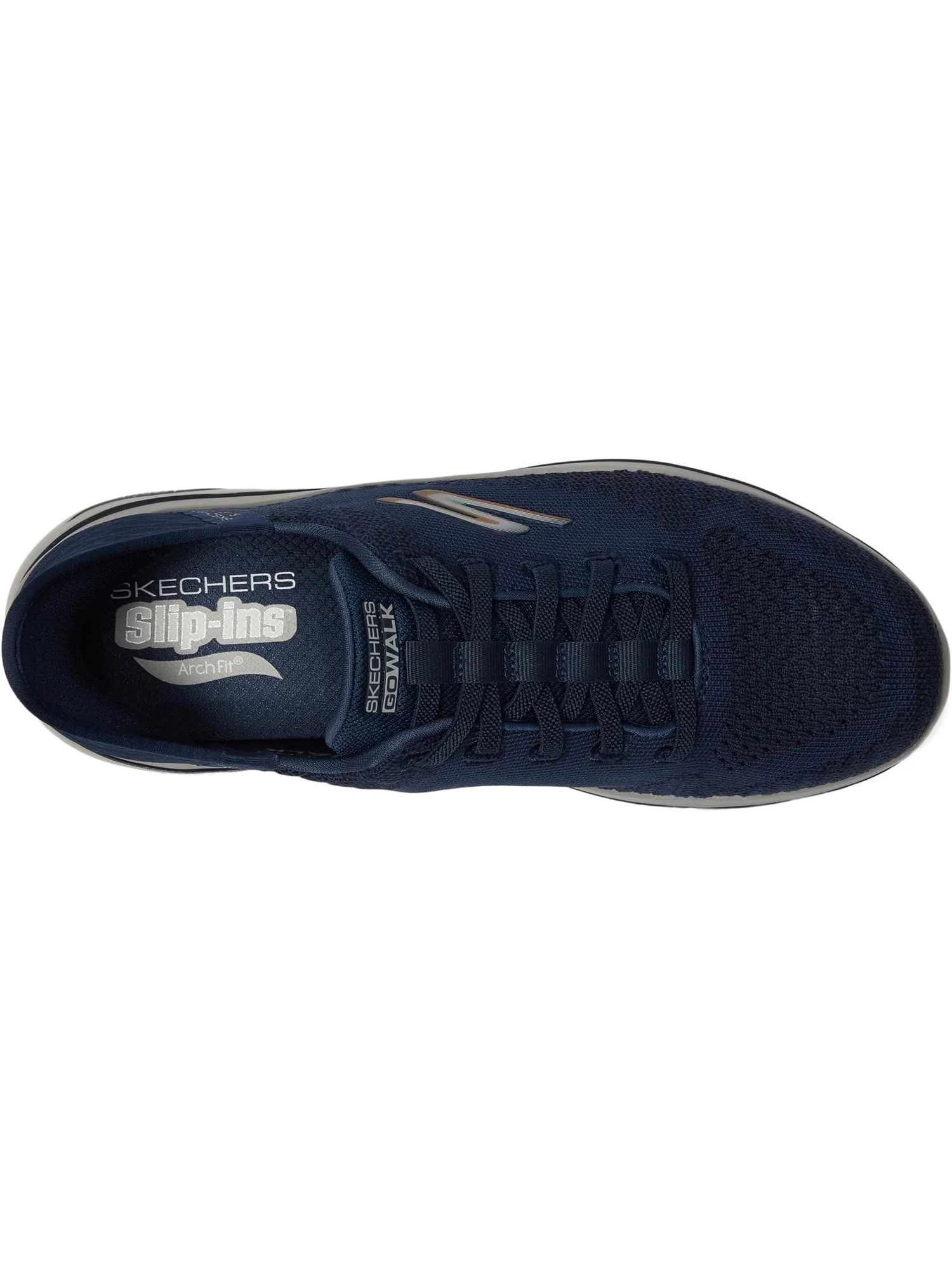 Кроссовки SKECHERS Performance Go Walk Arch Fit 2.0 - Grand Hands Free Slip-Ins — изображение 2 из 7, темно-синий/оранжевый