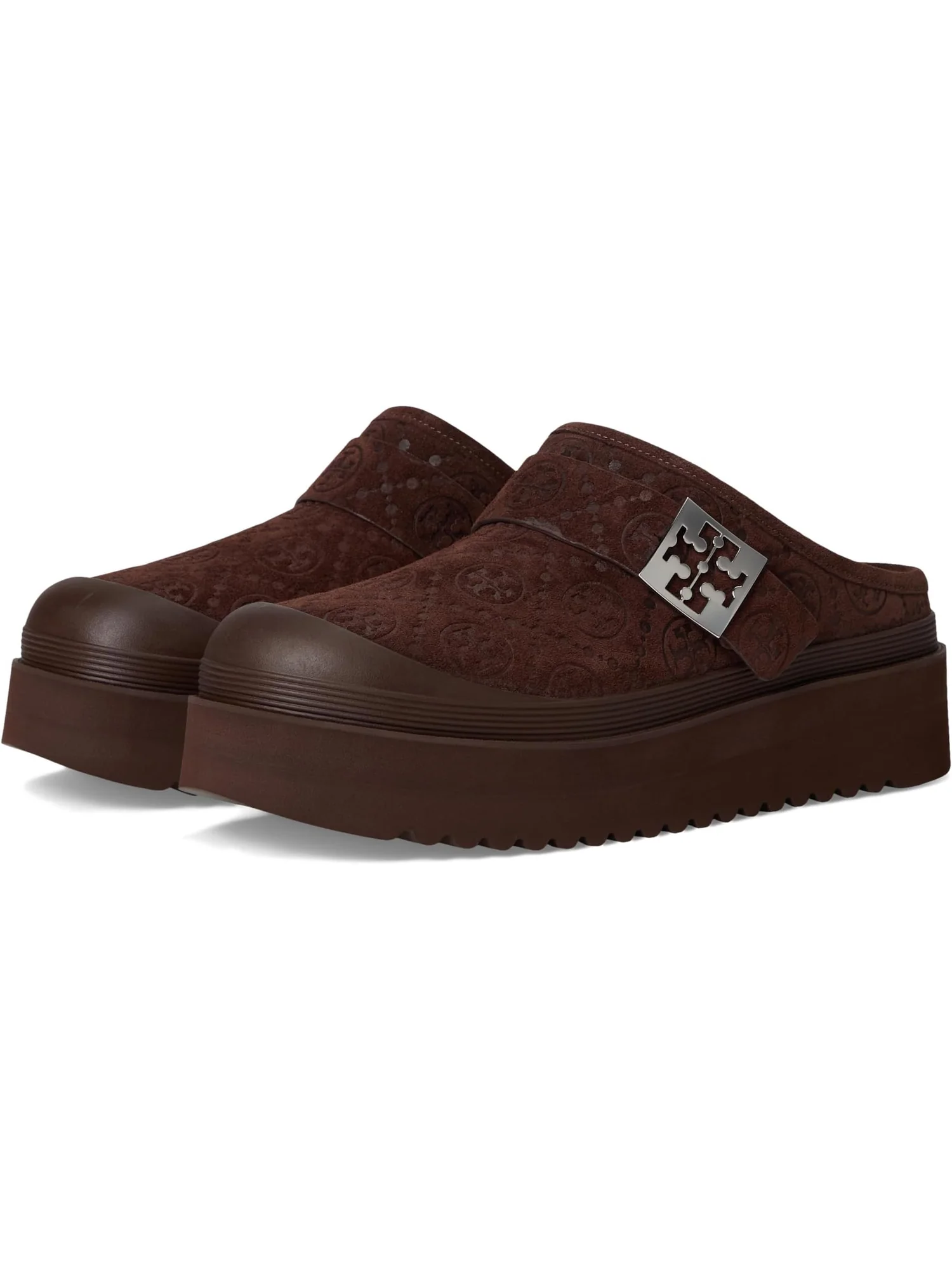 Сабо Tory Burch Women's Mellow Shearling Platform Mule — изображение 1 из 7, темный/серебристый