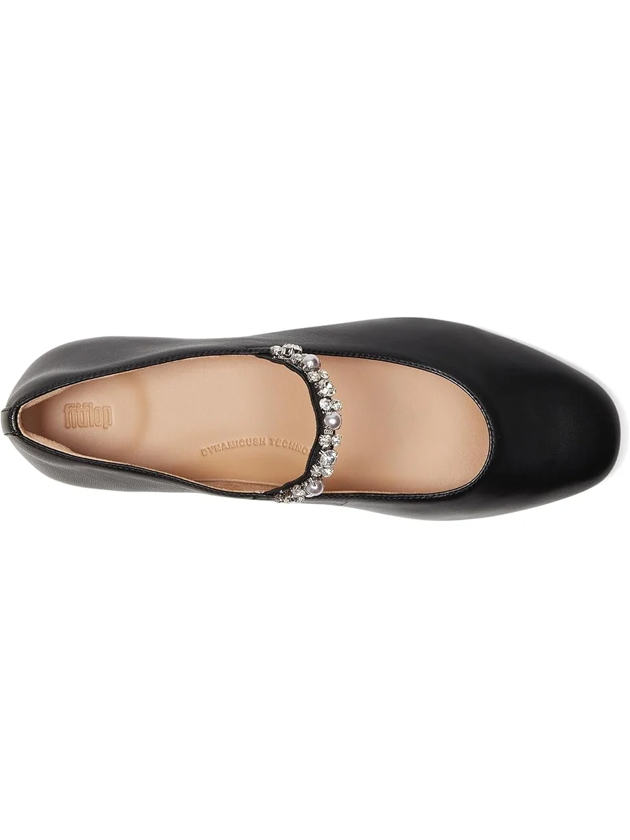 Женские балетки FitFlop Delicato Pearls-And-Crystal Soft-Leather — изображение 2 из 7, черный