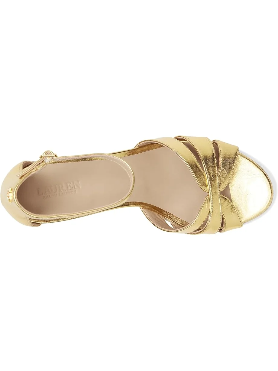 Женские босоножки на каблуке Lauren Ralph Lauren Nellie Metallic Nappa Leather Espadrille — изображение 2 из 7, золотистый
