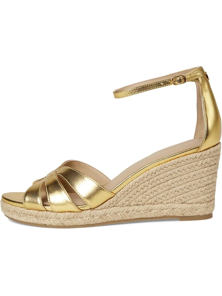 Женские босоножки на каблуке Lauren Ralph Lauren Nellie Metallic Nappa Leather Espadrille — изображение 4 из 7, золотистый