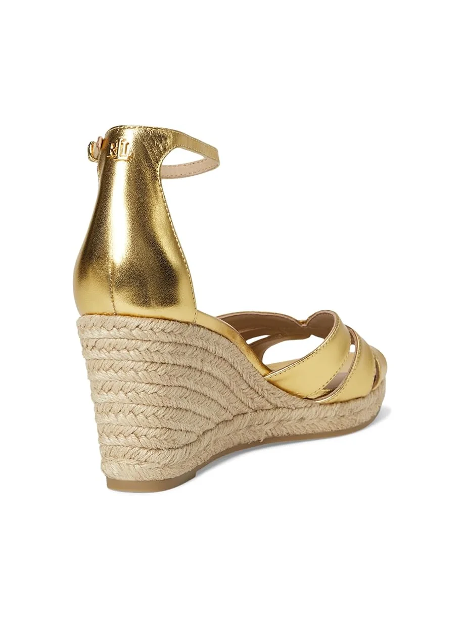 Женские босоножки на каблуке Lauren Ralph Lauren Nellie Metallic Nappa Leather Espadrille — изображение 5 из 7, золотистый